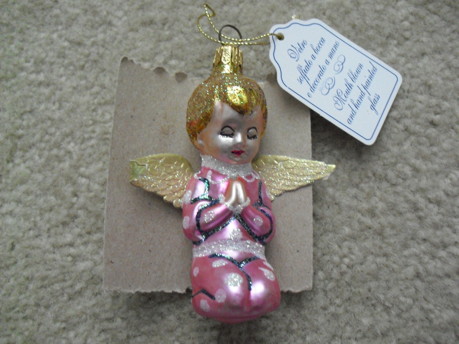 Modern Laved Italy Hand Blown Glass Painted Pink Angel Girl Ornaments 4\