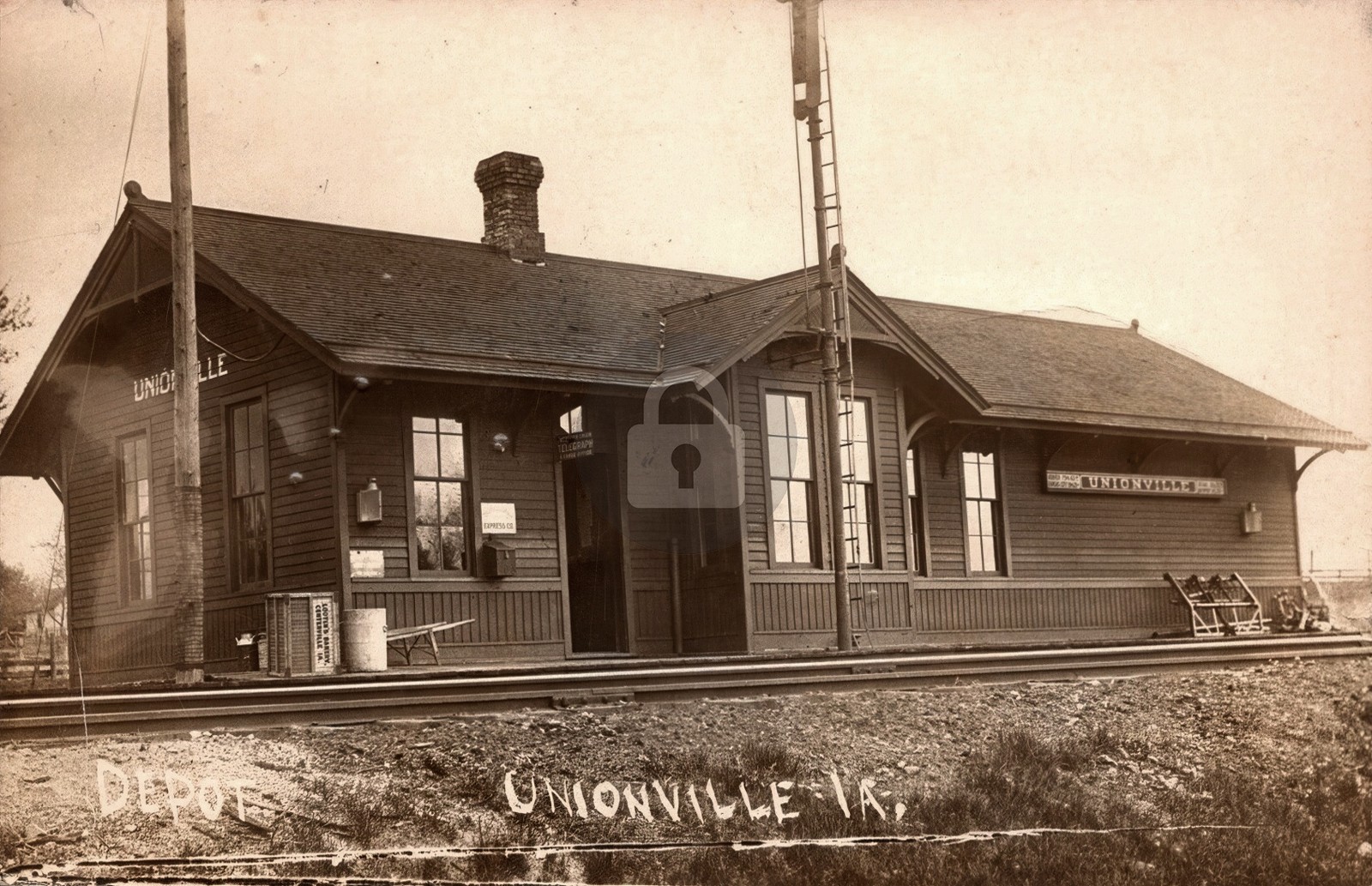 Burlington CB&Q Railroad Depot Unionville Iowa RPPC Photo Postcard COPY