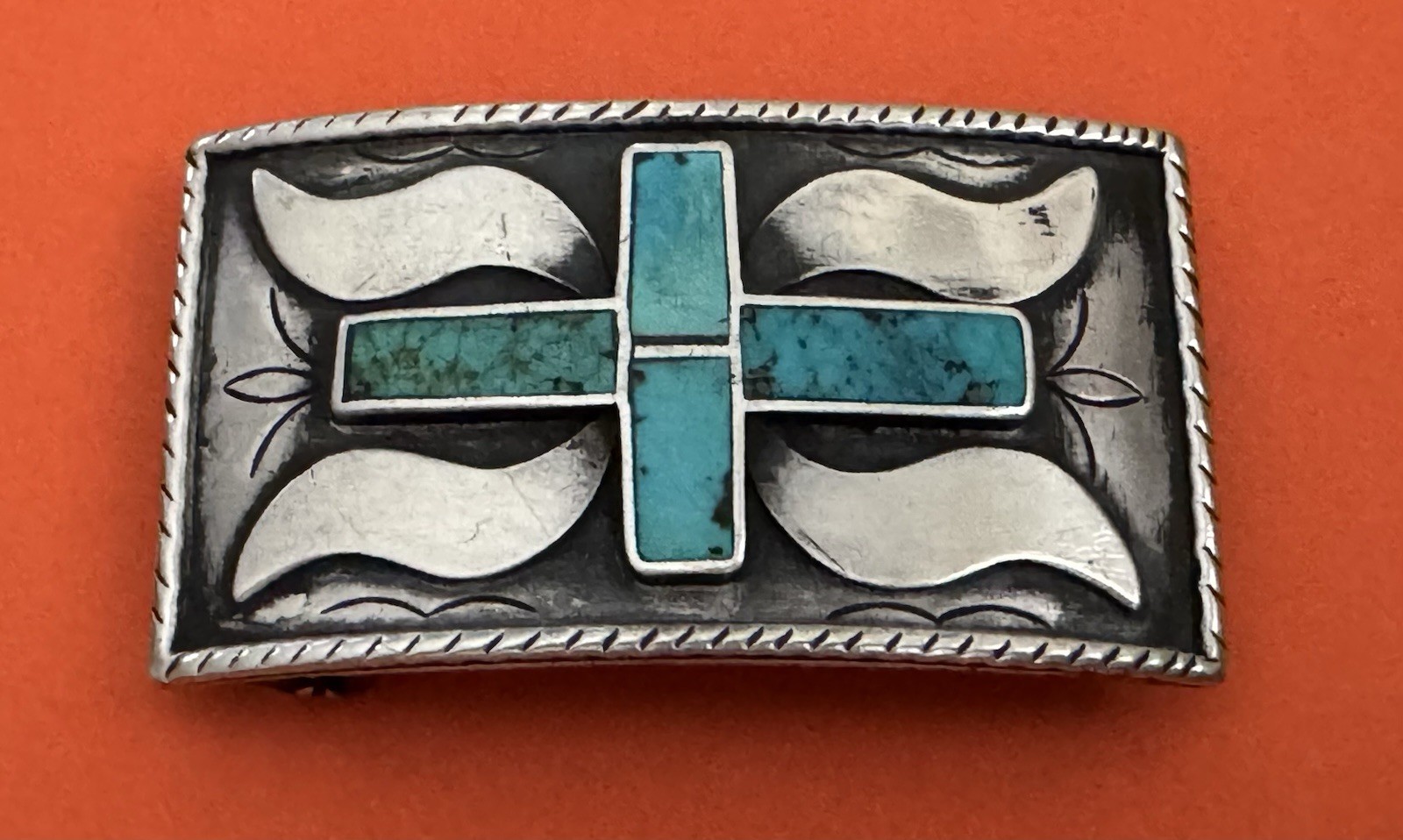 VTG Unbranded Old Western Native American Sterling Silver Turquoise Belt Buckle