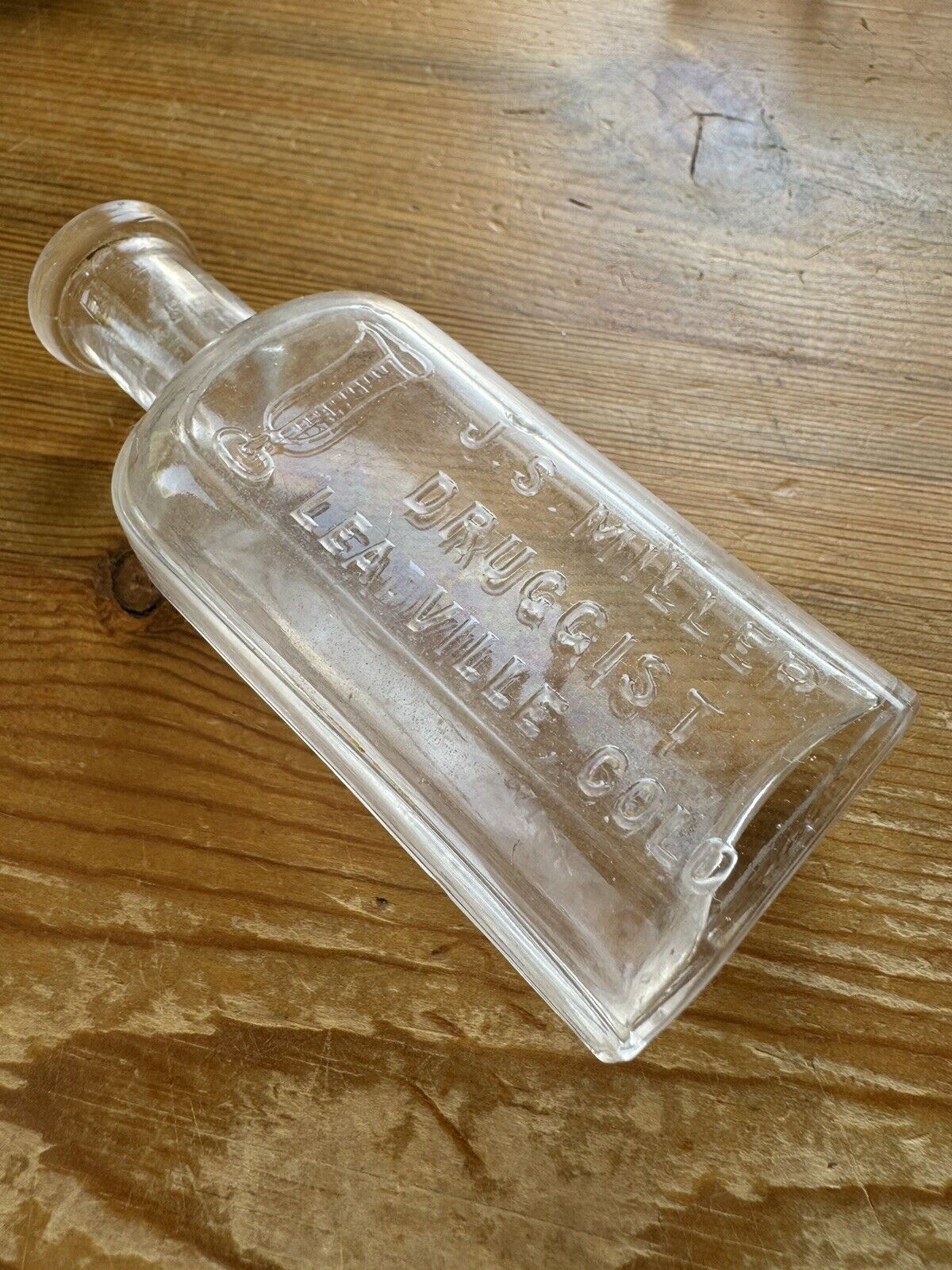 Antq. JS Miller Druggist Leadville, Colorado Clear Bottle 1881- Rare