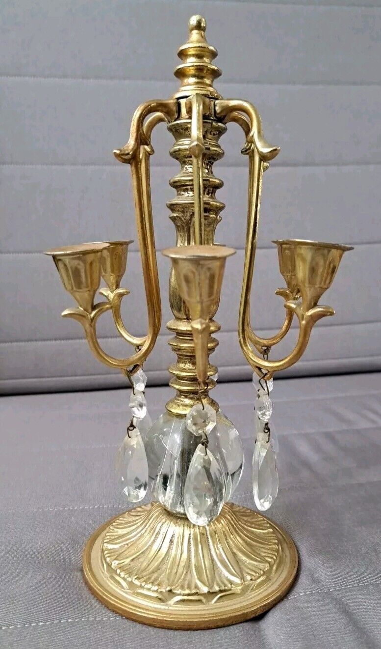 Vintage Dilly Candelabra with Crystals Gold/Brass Regency, Romantic, Glam