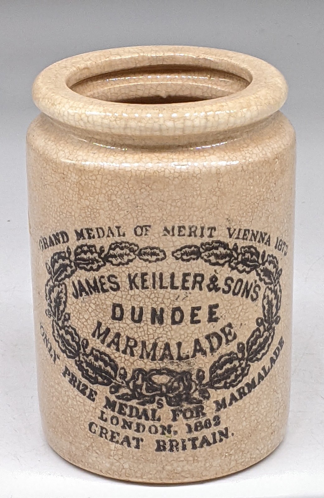 Antique James Keiller & Sons Dundee Marmalade Jar Stoneware Maling Patent c.1890