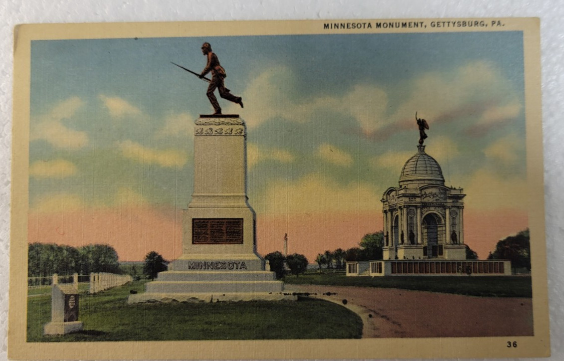 Vintage Postcard Minnesota Memorial Monument Gettysburg Pennsylvania PA