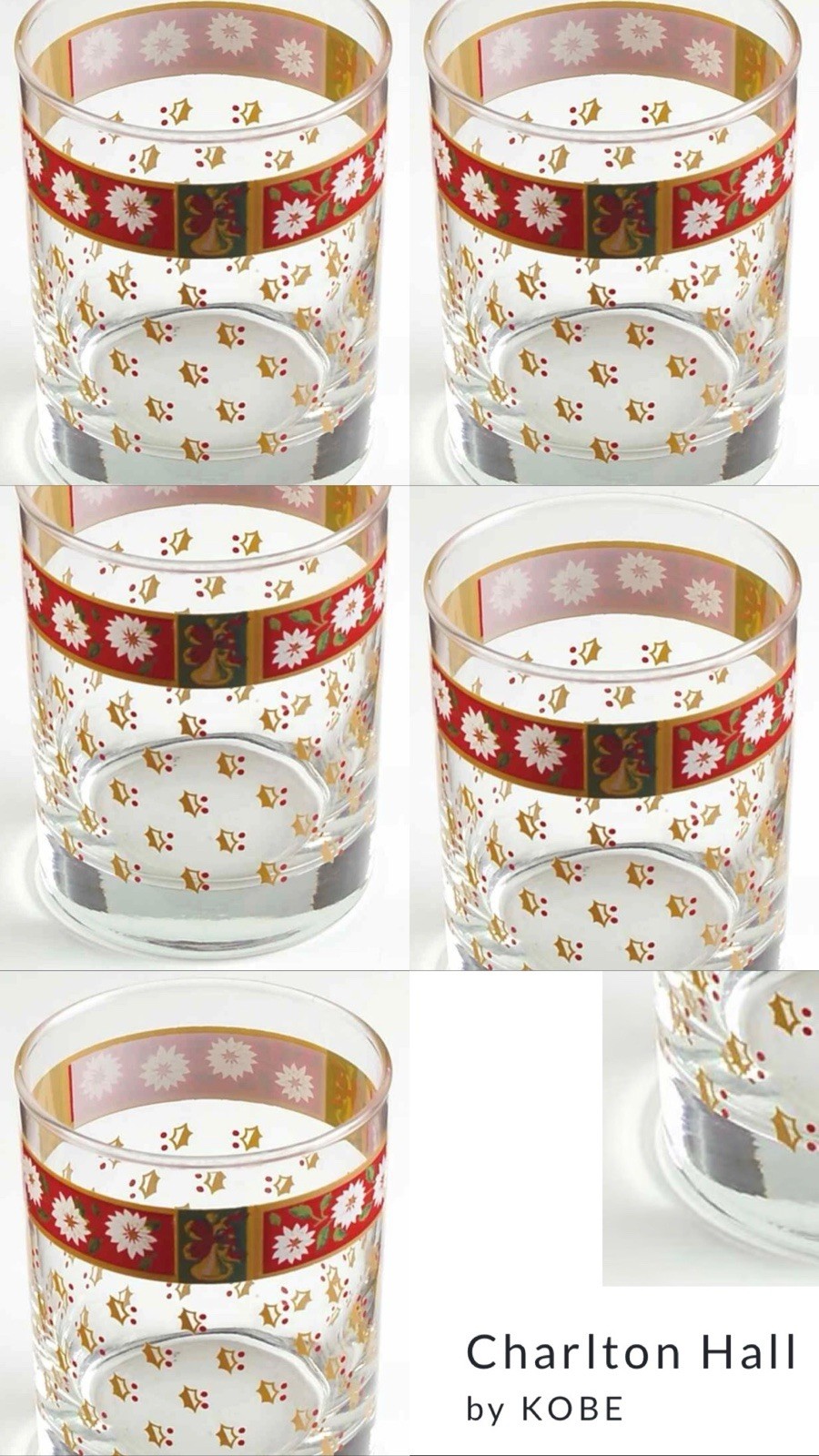 Vintage Set Of 5 Kobe Charlton Hall 10 Oz Christmas Double Old Fashioned Glasses