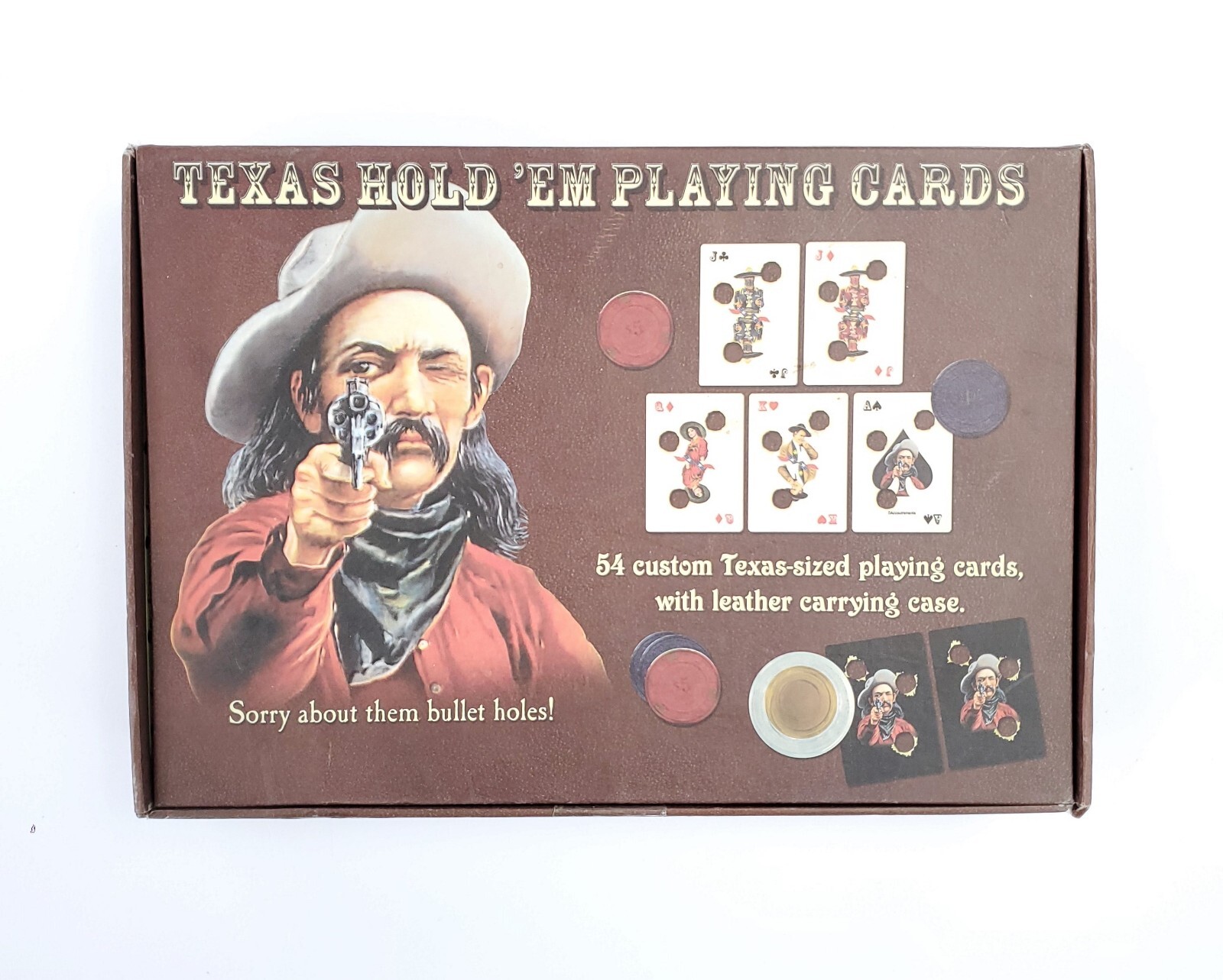 Vintage Texas Hold Em Playing Cards w Leather Pouch Complete Deck Bullet Holes