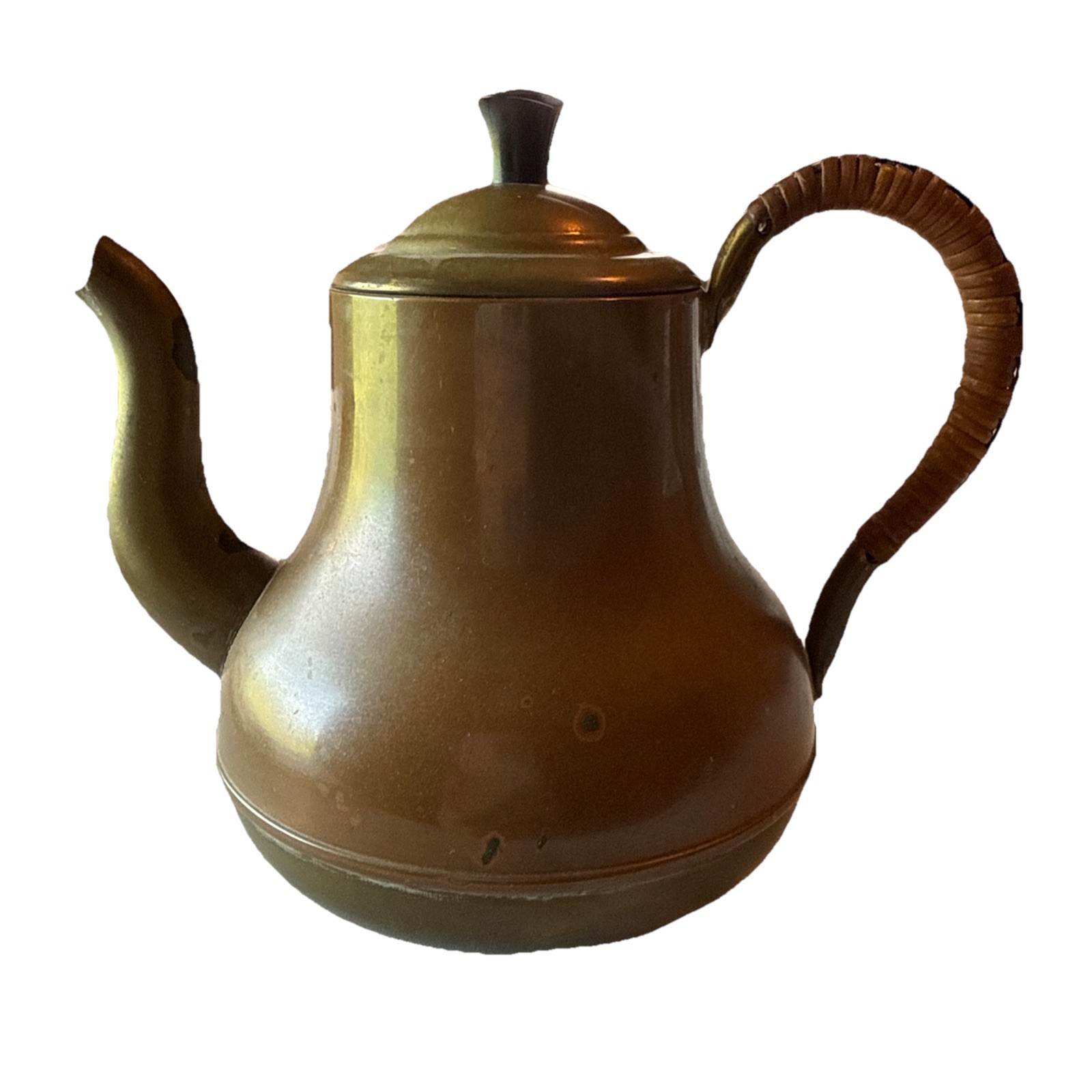 Vintage Copper and Brass Tea Pot with Lid and Wrapped Handle Decor (read)