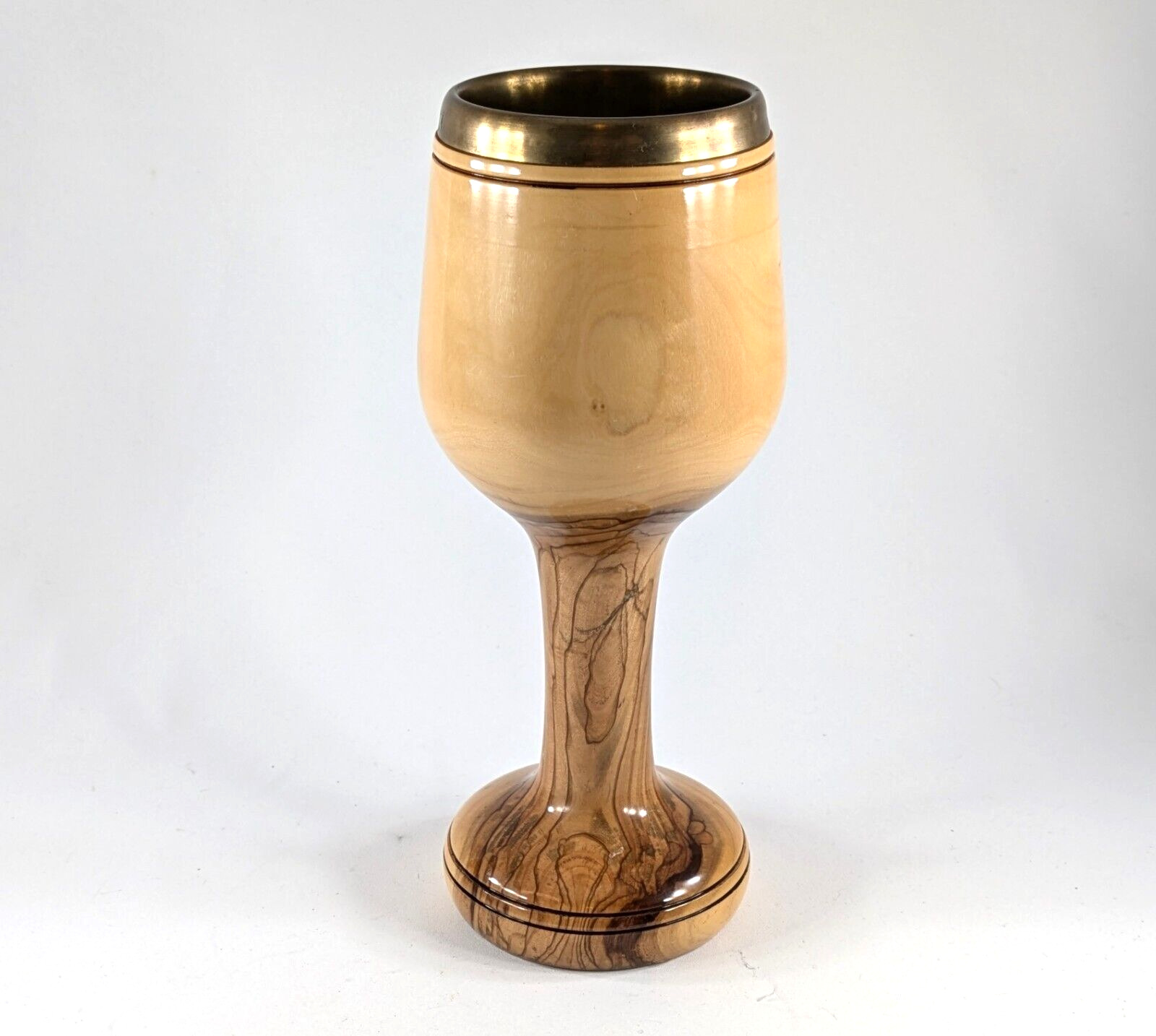 Olive Wood Hand Turned Communion Chalice With Brass Lining From Jerusalem