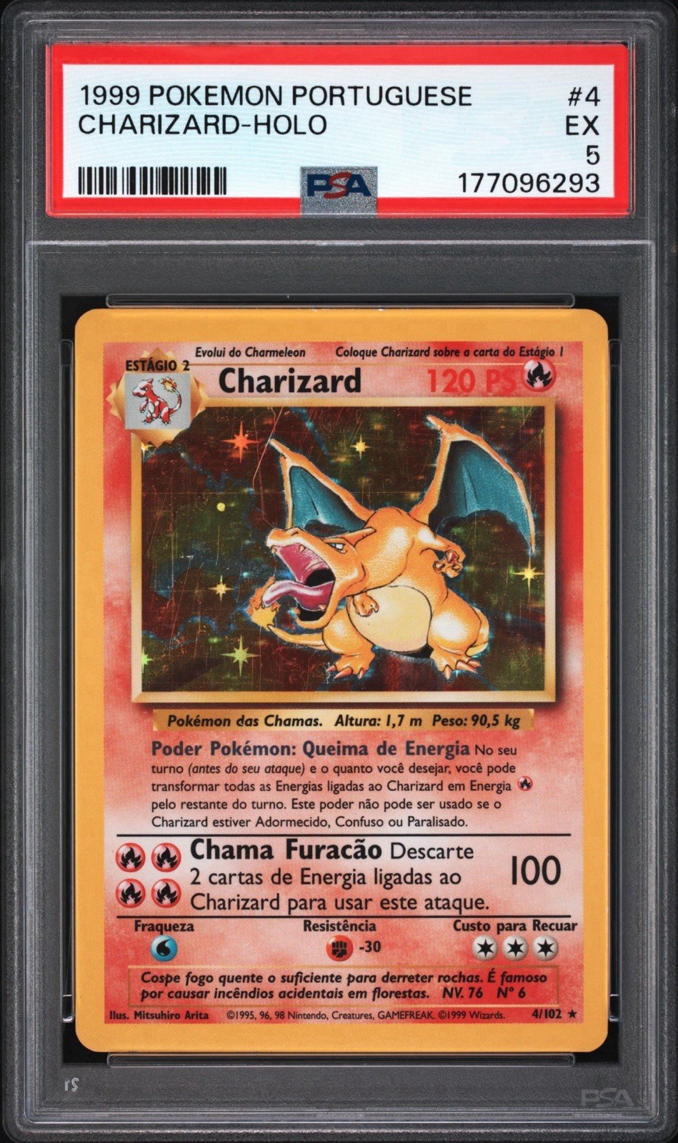 1999 Pokemon PORTUGUESE Unlimited Base Set Charizard Holo 4/102 PSA 5 EX 1999 Pokemon PORTUGUESE Unlimited Base Set Charizard Holo 4/102 PSA 5 EX