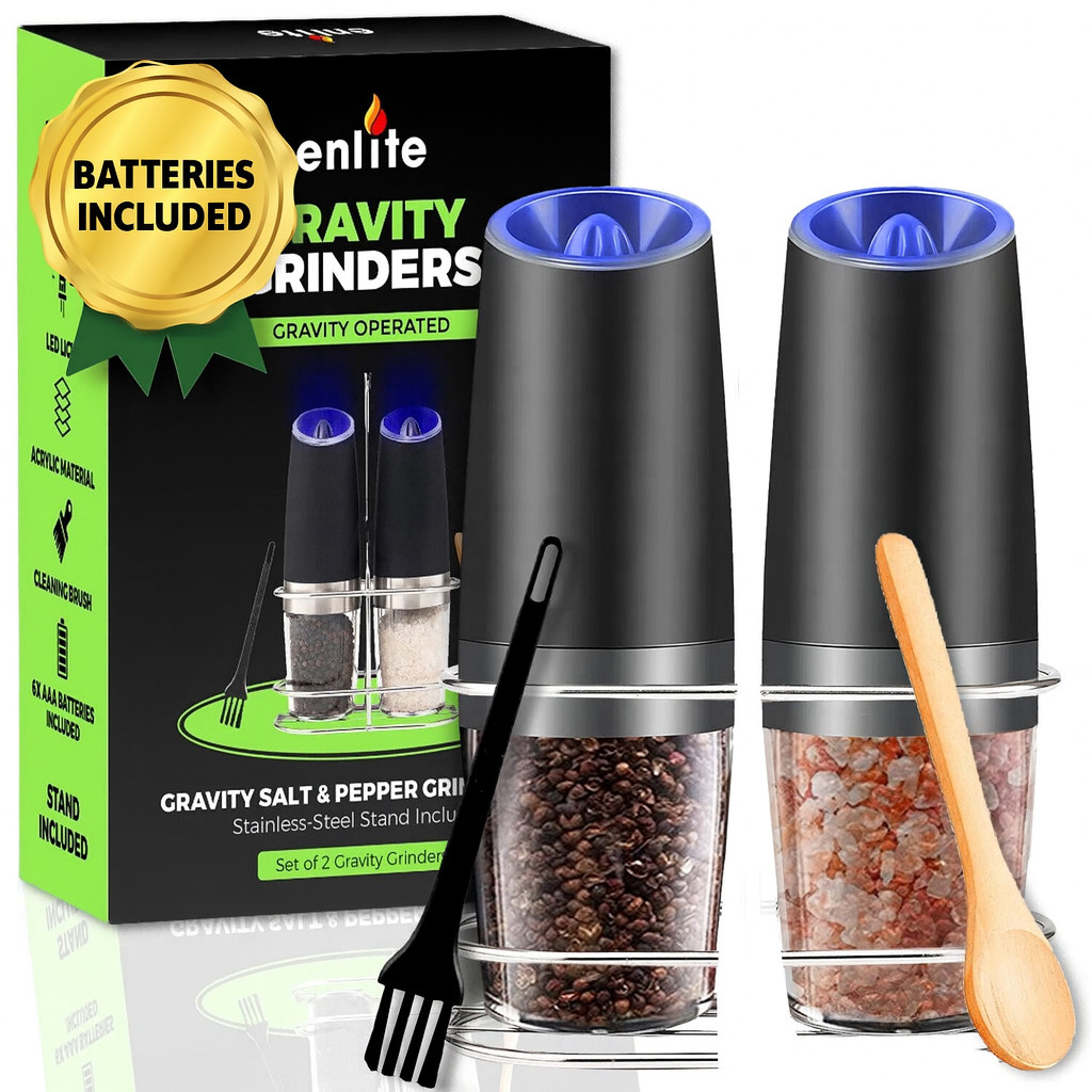 Gravity Electric Salt & Pepper Shaker Adjustable Automatic Grinder Dispenser Gravity Electric Salt & Pepper Shaker Adjustable Automatic Grinder Dispenser