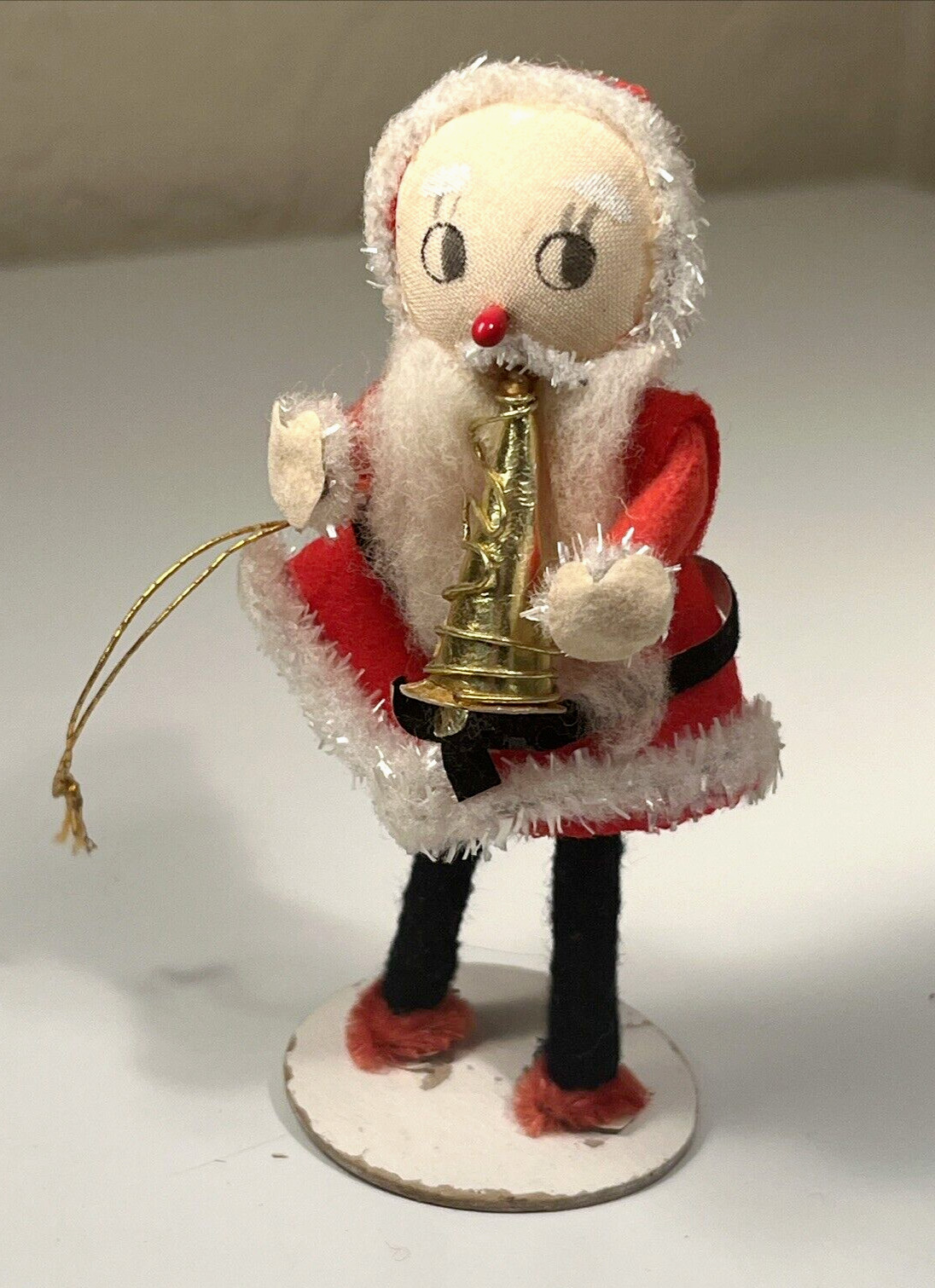 Vintage 1950s 60s Santa Claus Musician Christmas Ornament Cloth Face  JAPAN 4.5\