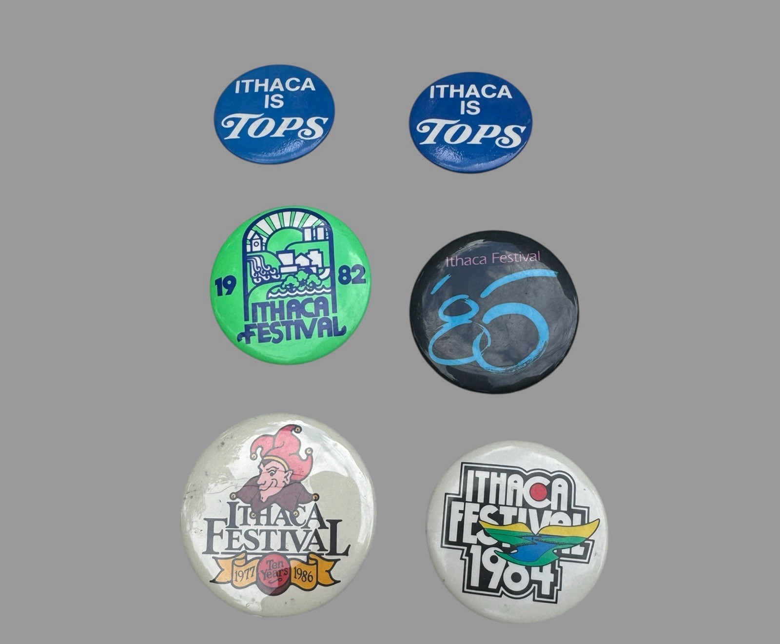 6 Vintage Ithaca NY Festival Pinback Buttons 1982 1986 1994 Ithaca Is Tops