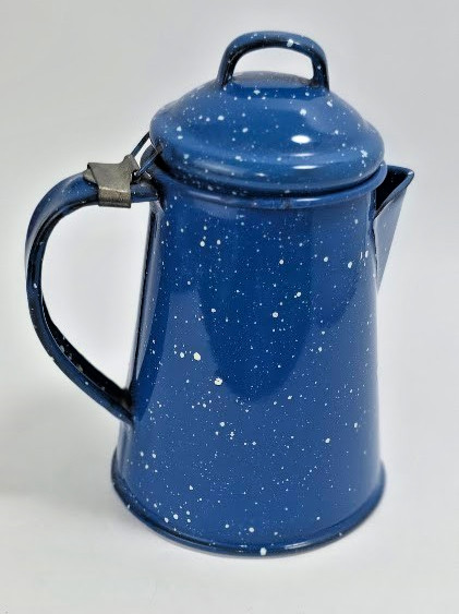 Vintage Cobalt Blue and White Speckled Enamelware Coffepot 6 1/2\