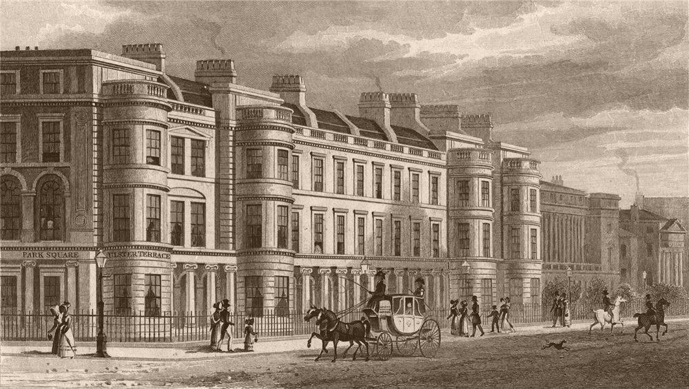 REGENT\'S PARK. Ulster Terrace. London. SHEPHERD 1828 old antique print picture