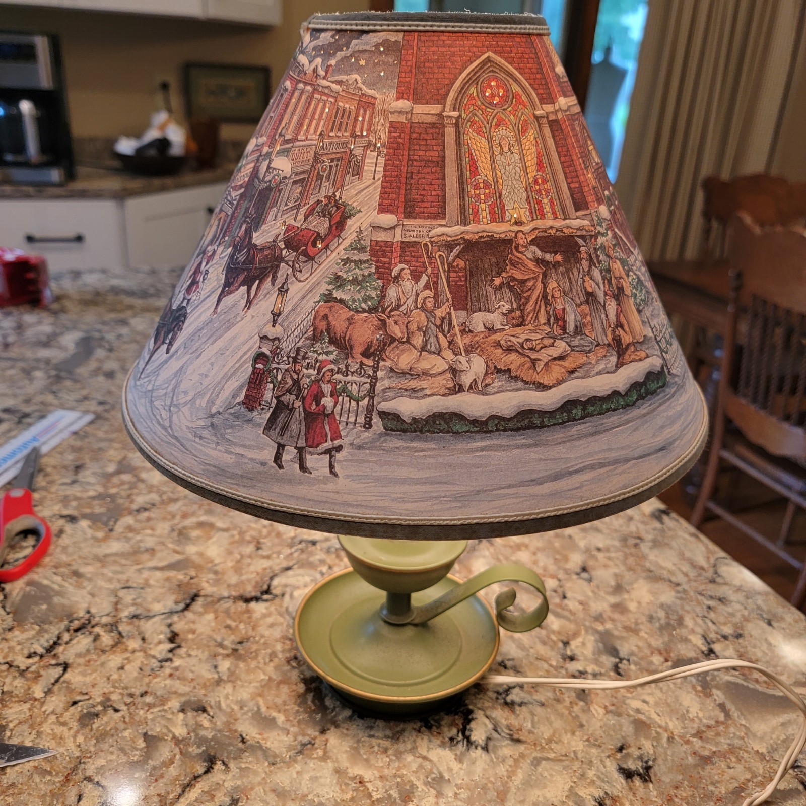 Vintage Pierced Paper Christmas Lampshade & Lamp 1995  A Homestead Shoppe Claeys