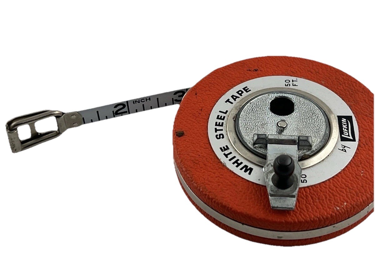 Vintage Lufkin 50 Ft White Steel Tape Measure No 50. USA Survey Tool