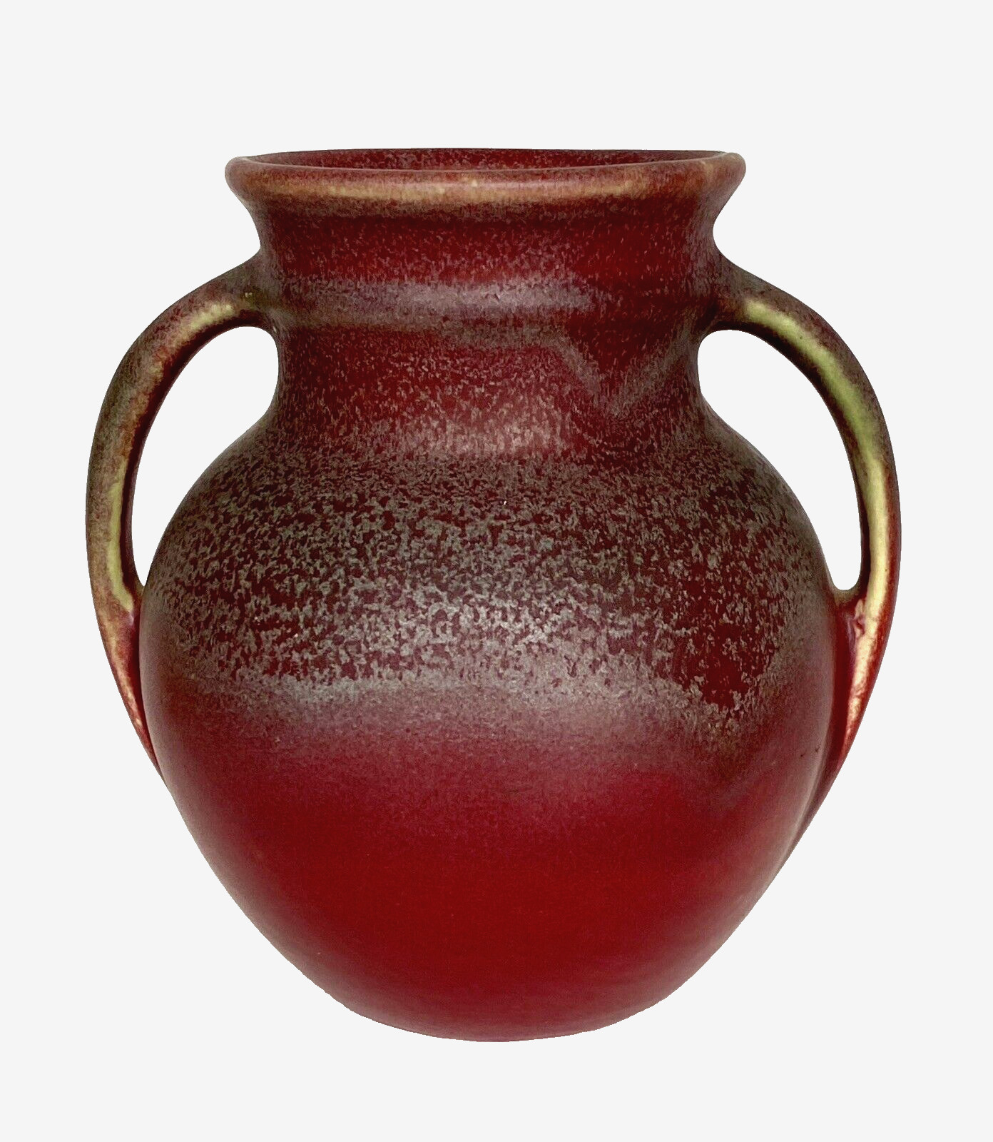 1930's Matte Mottled Burgundy Niloak Pottery Vase, Handled 6-5/8