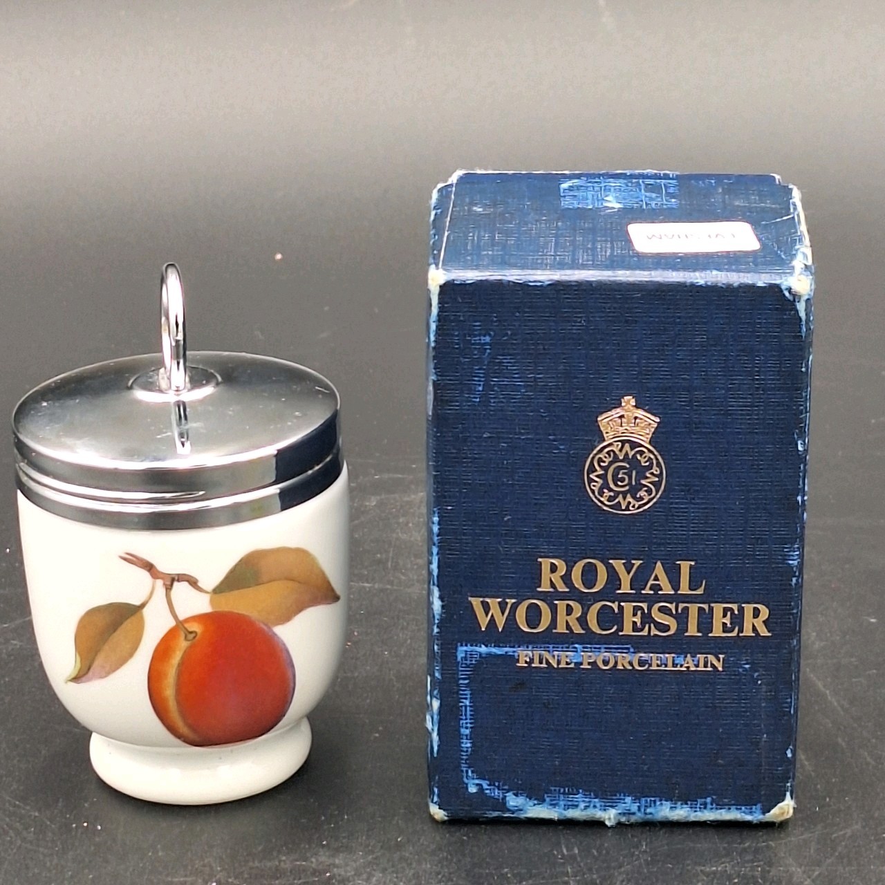 Vintage Royal Worcester Egg Coddler Peach Fruit Porcelain England Box 1960s