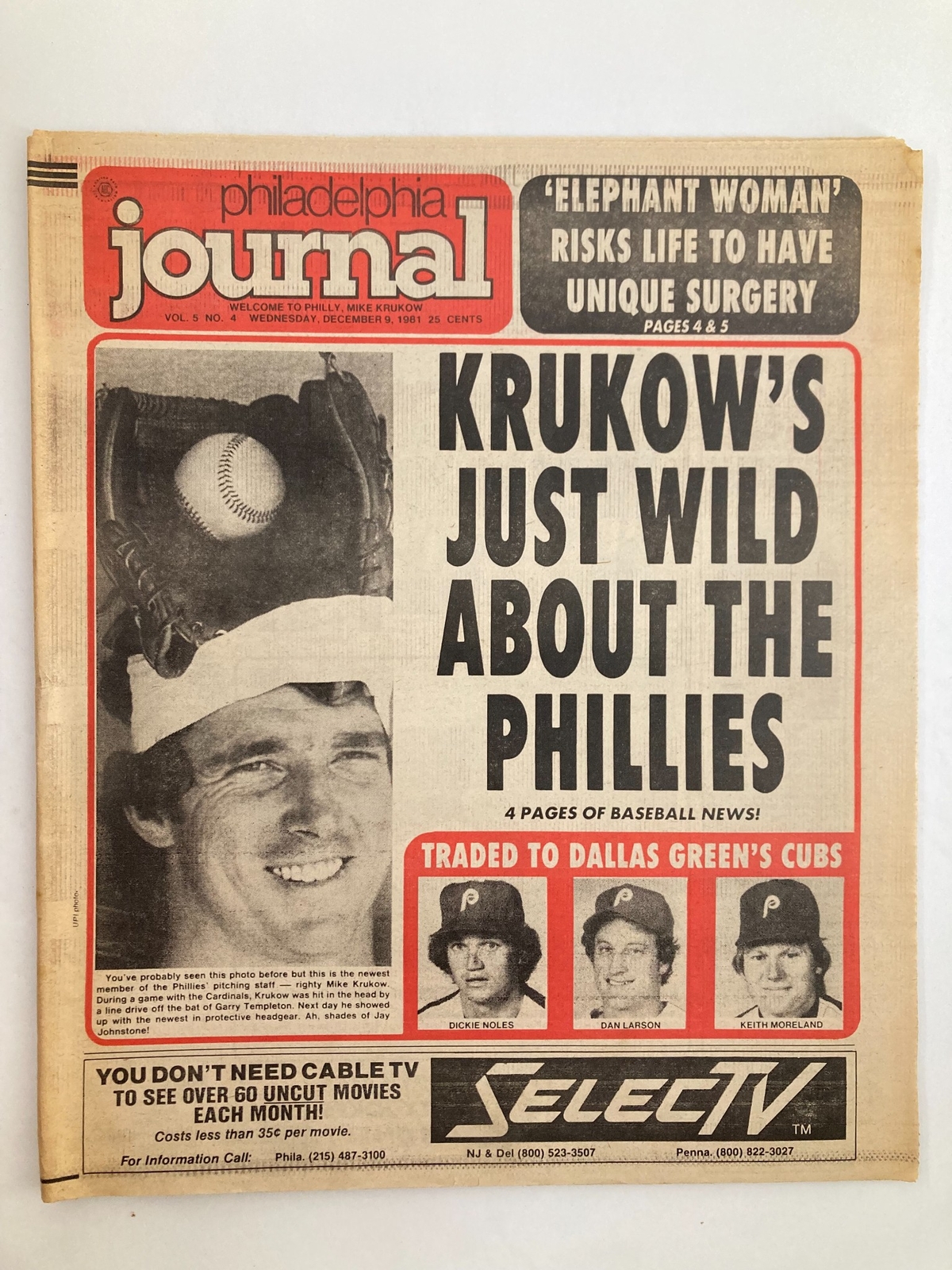 Philadelphia Journal Tabloid December 9 1981 Vol 5 #4 MLB Phillies Mike Krukow Philadelphia Journal Tabloid December 9 1981 Vol 5 #4 MLB Phillies Mike Krukow