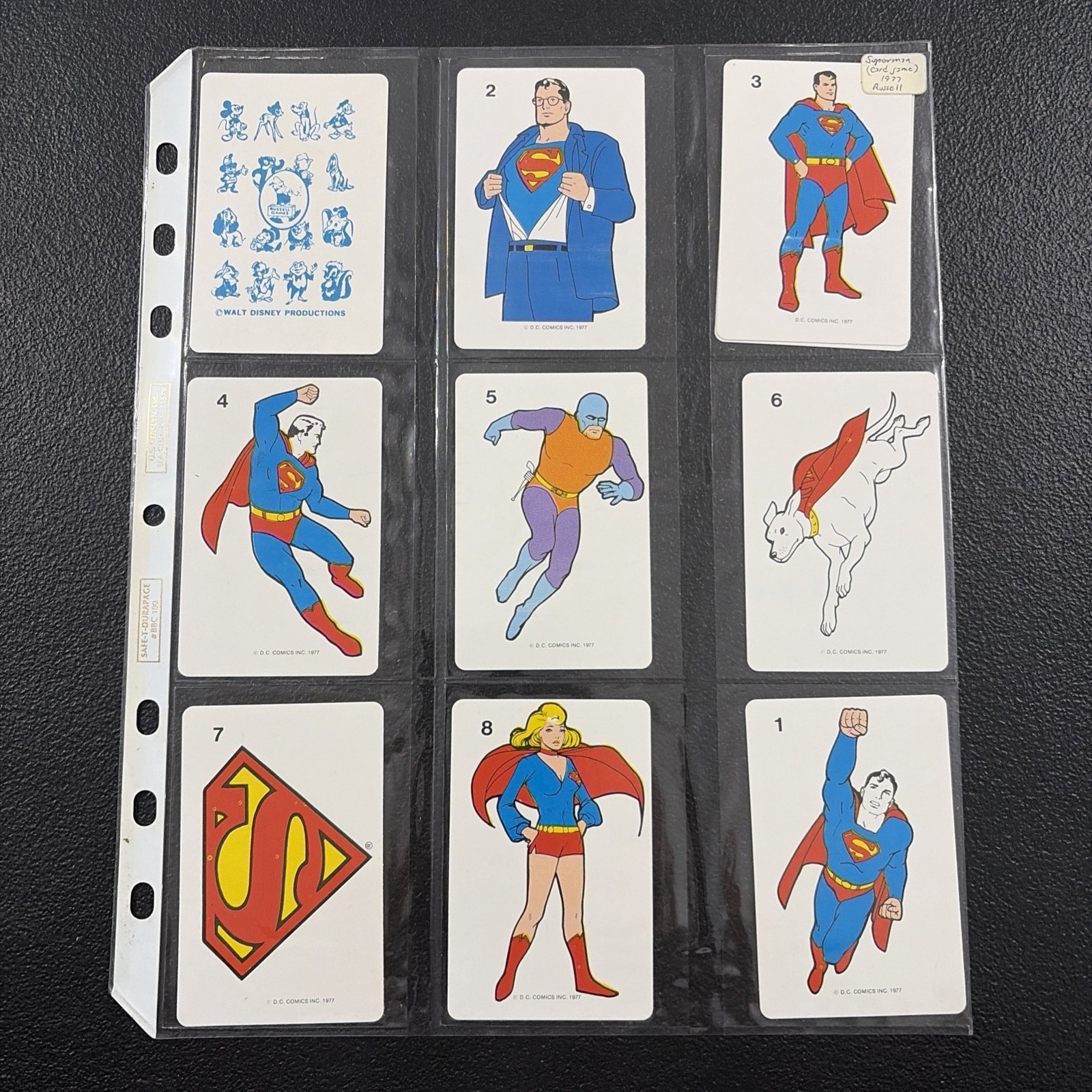 1977 SUPERMAN Game cards (1 - 10) Russell Russell\'s Super Hero Color-A-Deck
