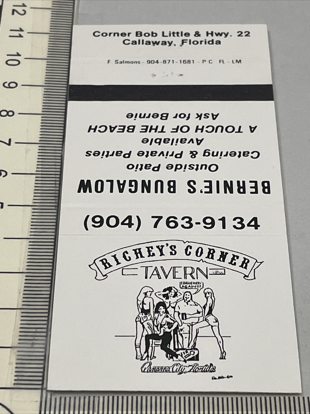Vintage Matchbook Cover  Richey’s Corner Tavern  Callaway, FL gmg  Unstruck