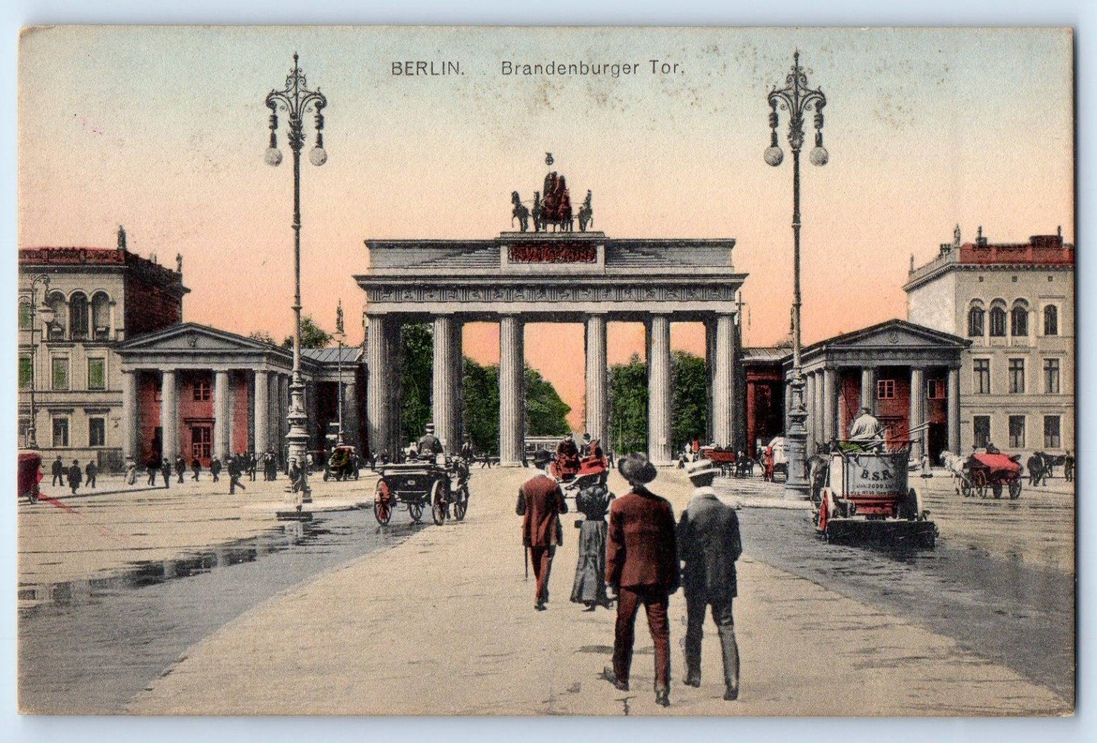 Berlin Germany Postcard Berlin Brandenburg Gate Road Scene c1910 Unposted