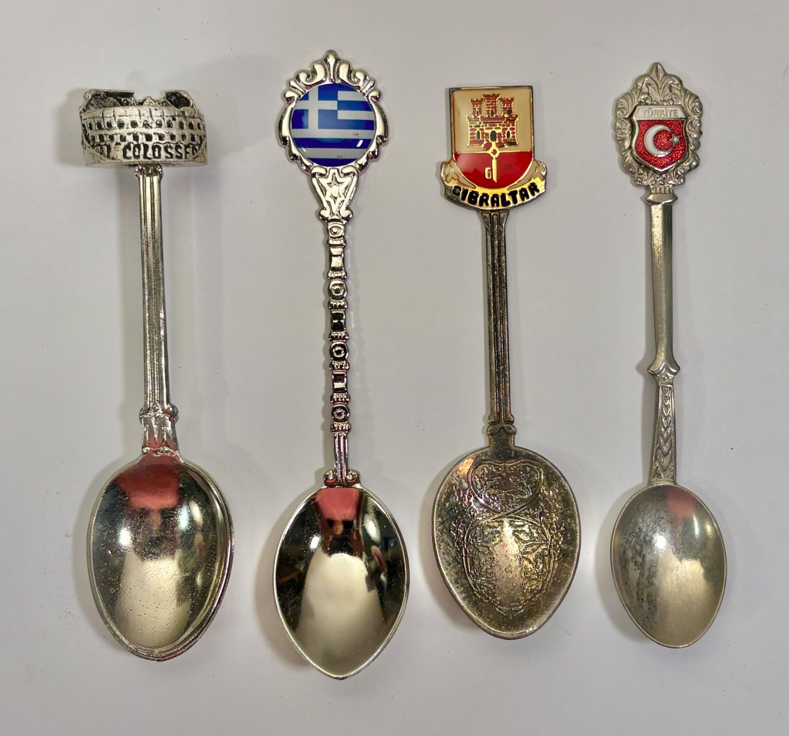 Vintage Souvenir Spoons Lot 4 Rome Greece Gibraltar Turkiye Mediterranean