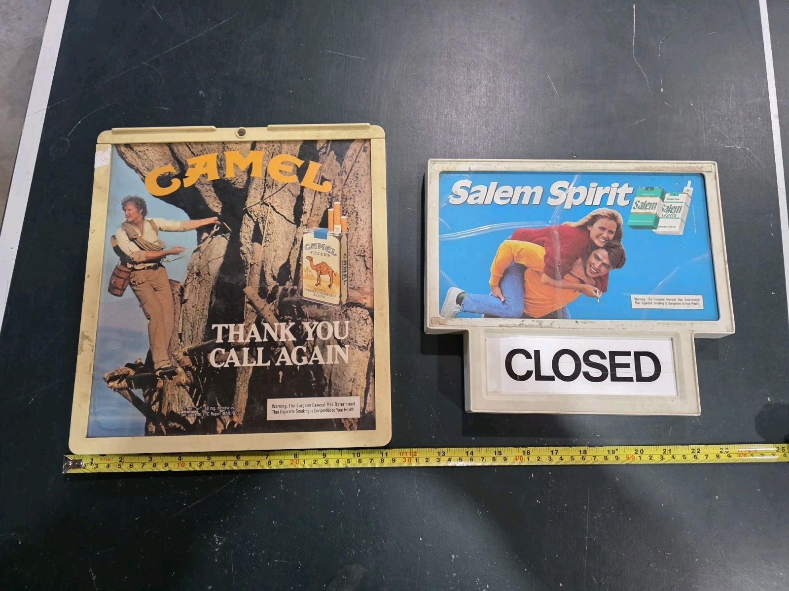 Vtg 1980s Camel & Salem Cigarettes Store Door Sign Lot Open Closed Hours Plastic