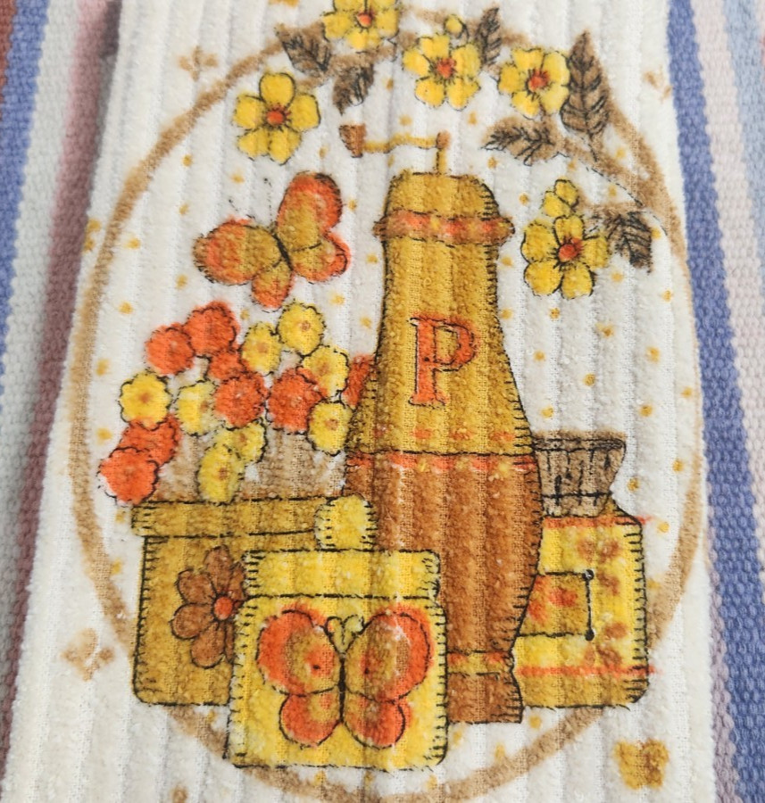 Cannon USA Vintage 1970s Terry Cloth Kitchen Towel Flowers/Butterfly Design