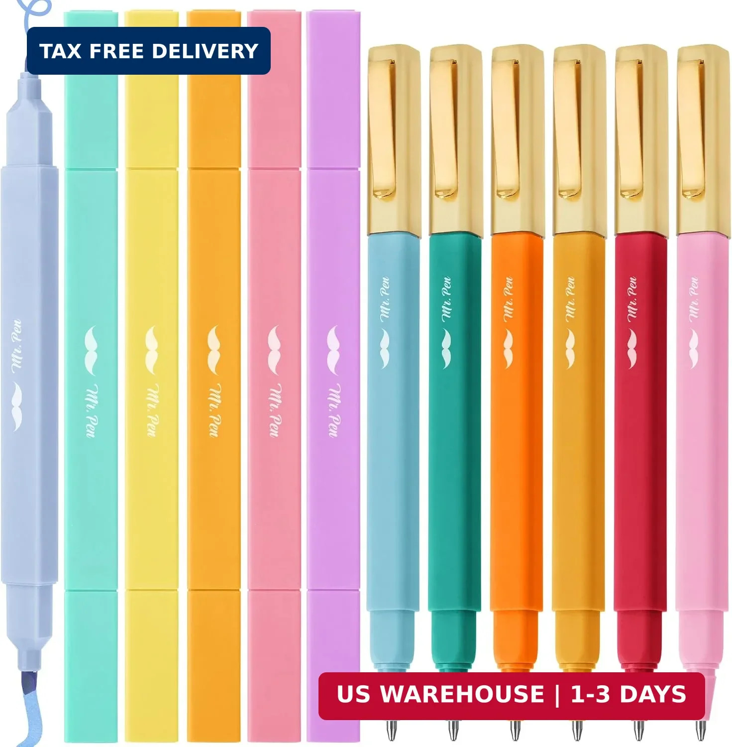 Dual Tip Aesthetic Highlighters and Pens No Bleed, Black Ink Pens