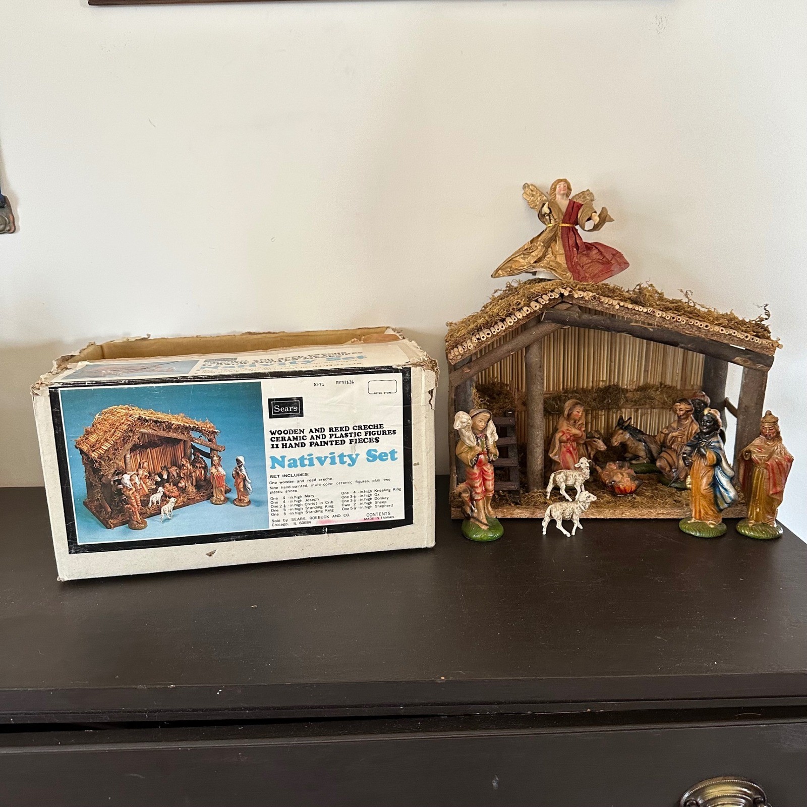 Vintage Sears Nativity Set Wooden Reed Creche Ceramic Figures 12 Piece Boxed Vintage Sears Nativity Set Wooden Reed Creche Ceramic Figures 12 Piece Boxed