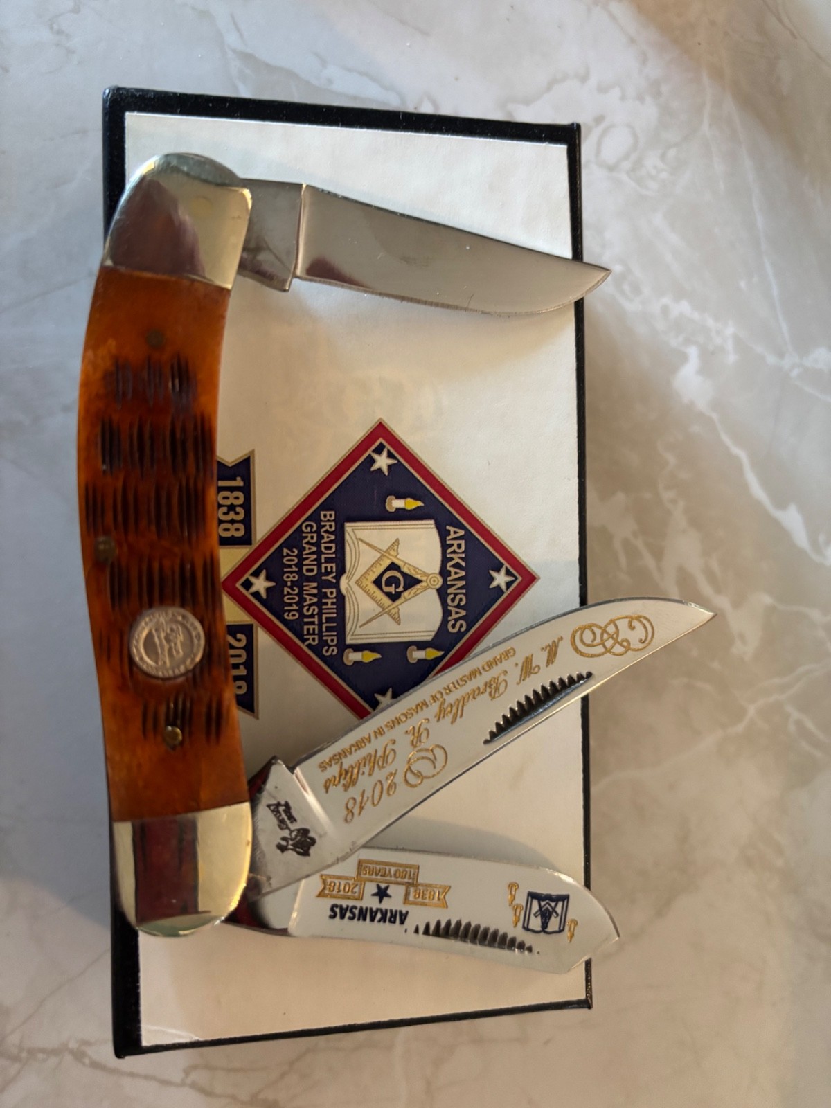 Arkansas Masonic 180 commemerative knife made by Frost cutlery