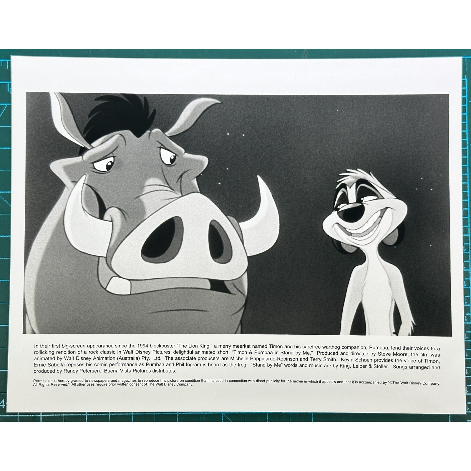 Disney Timon & Pumbaa Stand By Me Vintage 8x10 Press Photo Lion King Promo B&W