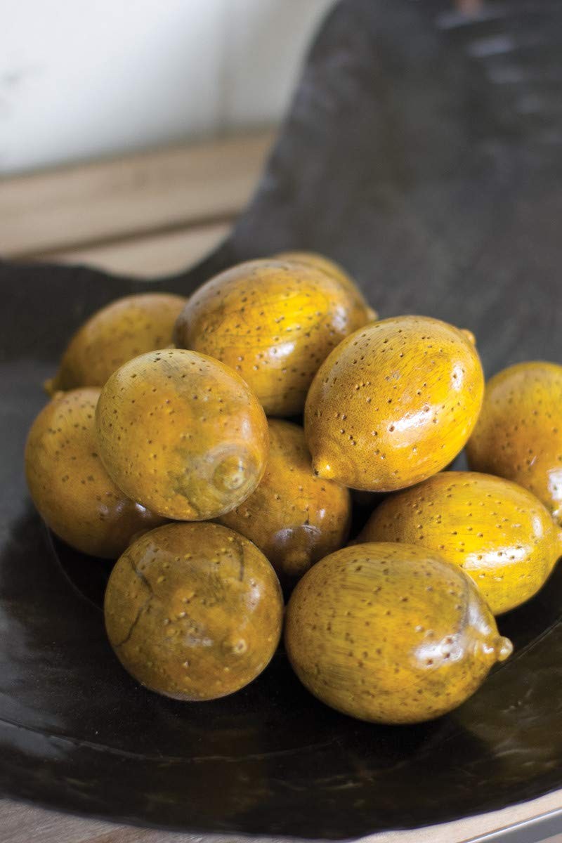 Kalalou A5611 Set/12 Hand Carved Wooden Lemons, Yellow