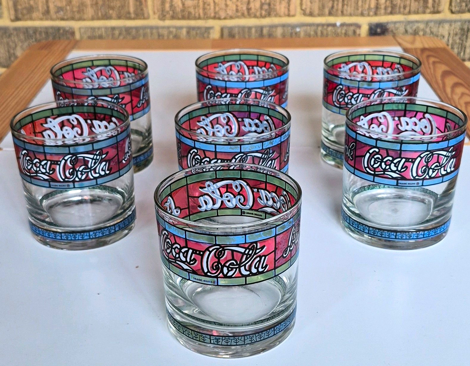 Set Of 7 Vintage Coca-Cola Staind Glass Rock Tumblers