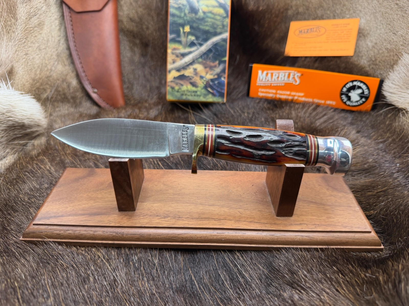 Marbles Gladstone USA Sport Bone Fixed Blade Knife With Leather Sheath Mint Box