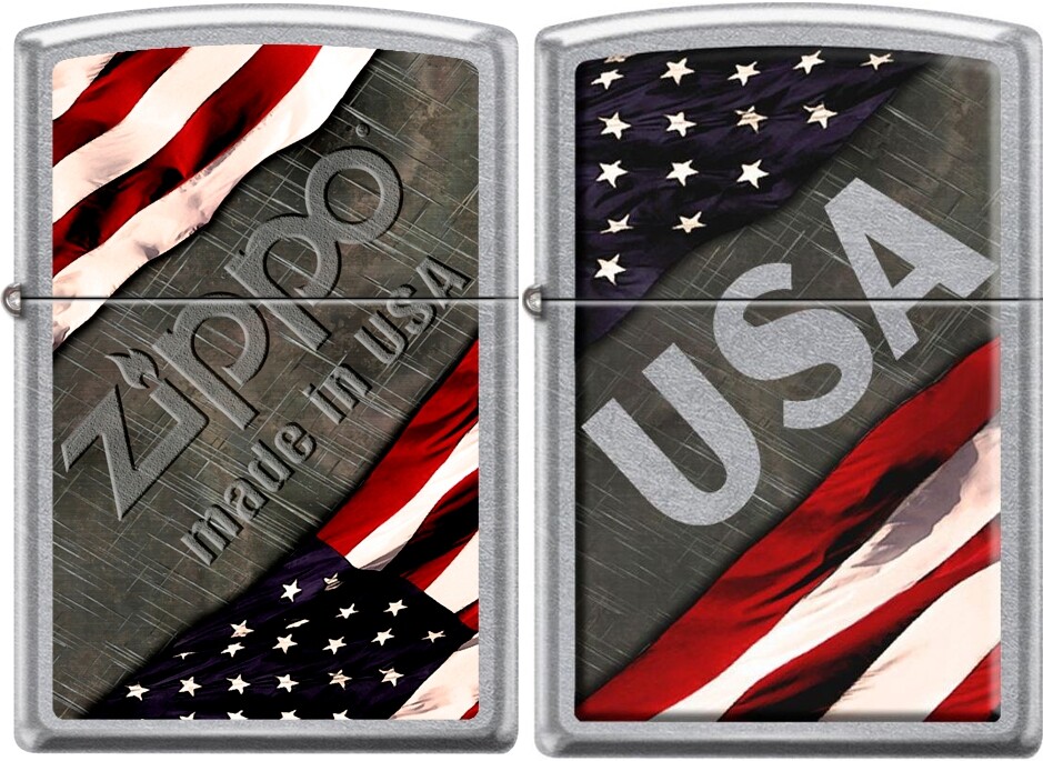 Zippo U.S.A. Metal Flag Set of 2 On Street Chrome Lighter L@@K NEW