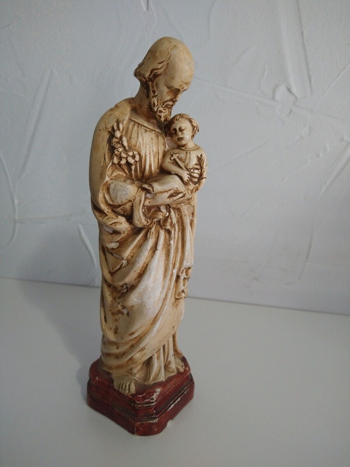 Vintage Religious Catholic Statuary Plaster Chalk Joseph Jesus Figurine