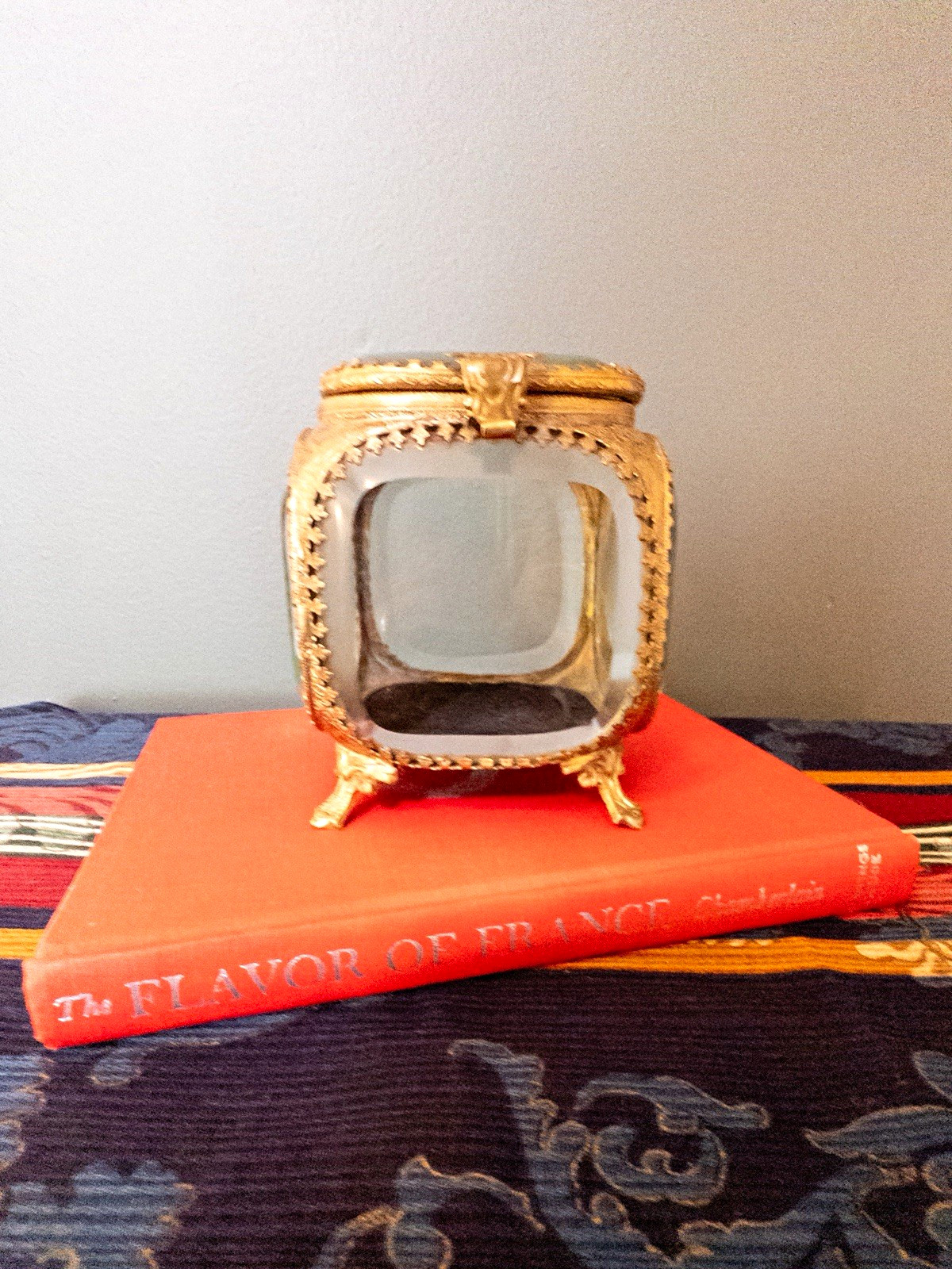 Vintage Ormolu Jewelry Casket • Curved Glass Gilt Metal Box • French-Style Decor