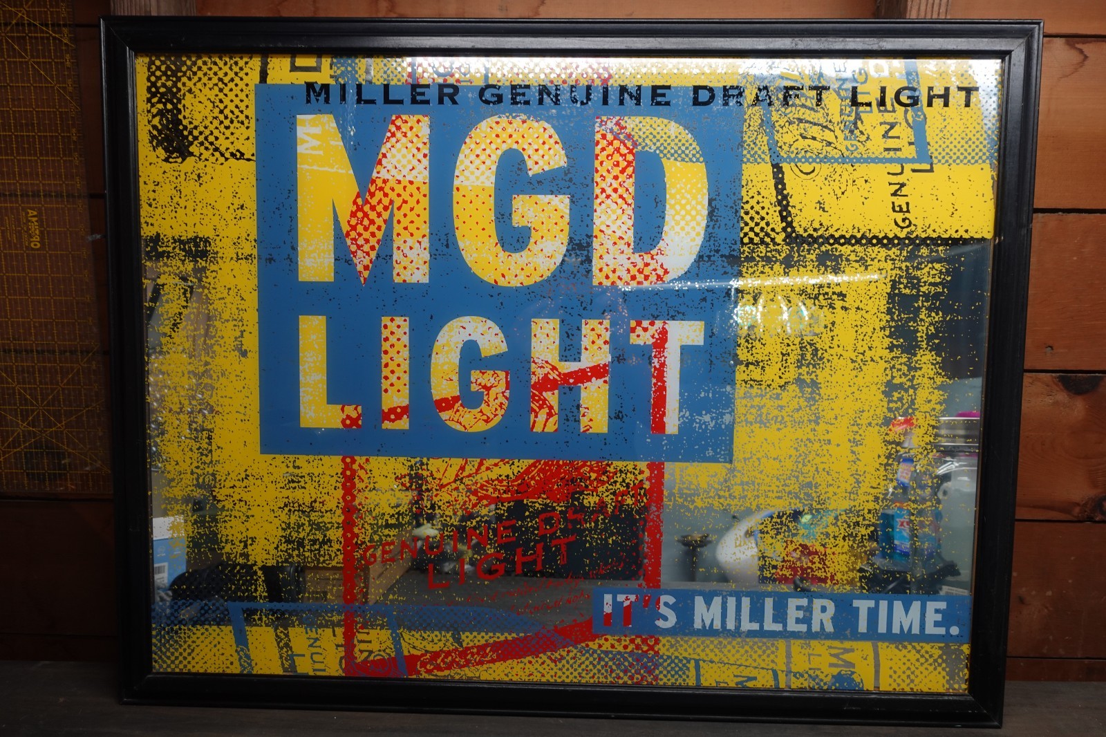 Vintage 90's MGD Light Miller Genuine Draft Beer Sign Large Mirrored Man Cave