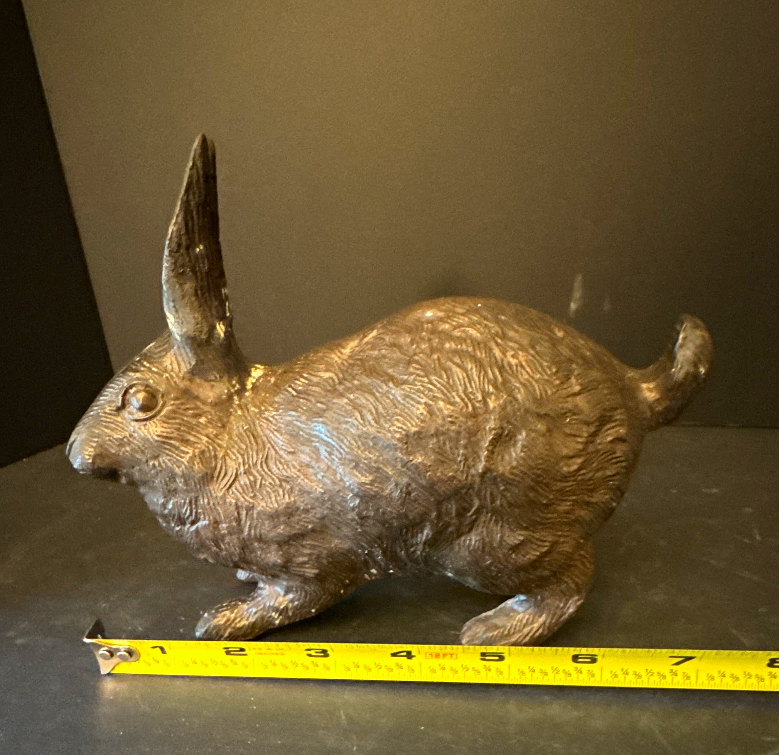 Metal Rabbit Figurine Sculpture, Brown Metal-Look, Approx 7 in Long