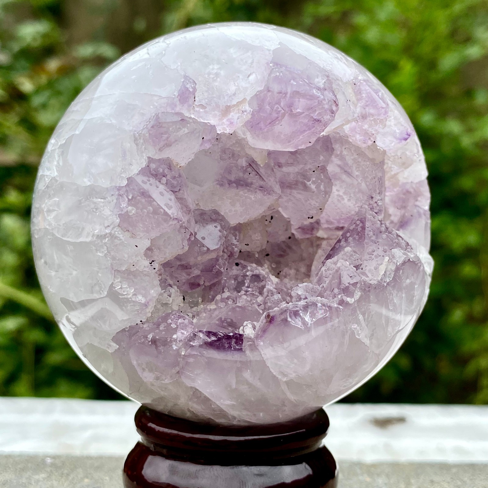1.1LB   Natural Amethyst Sphere Crystal Ball with Wood Stand Healing Feng Shu