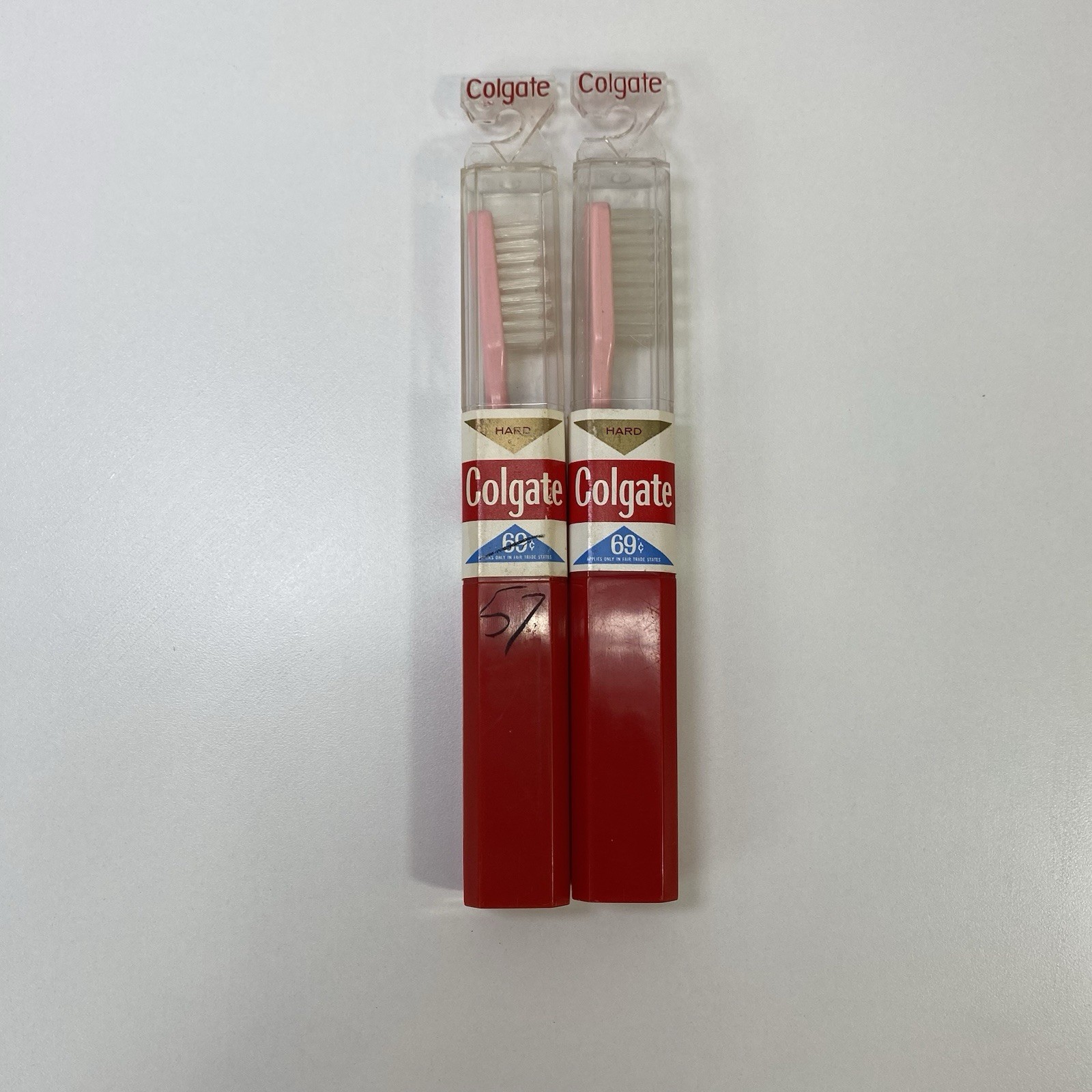 Vintage Lot Of 2 Colgate Toothbrush In Hard Red Case Pink \
