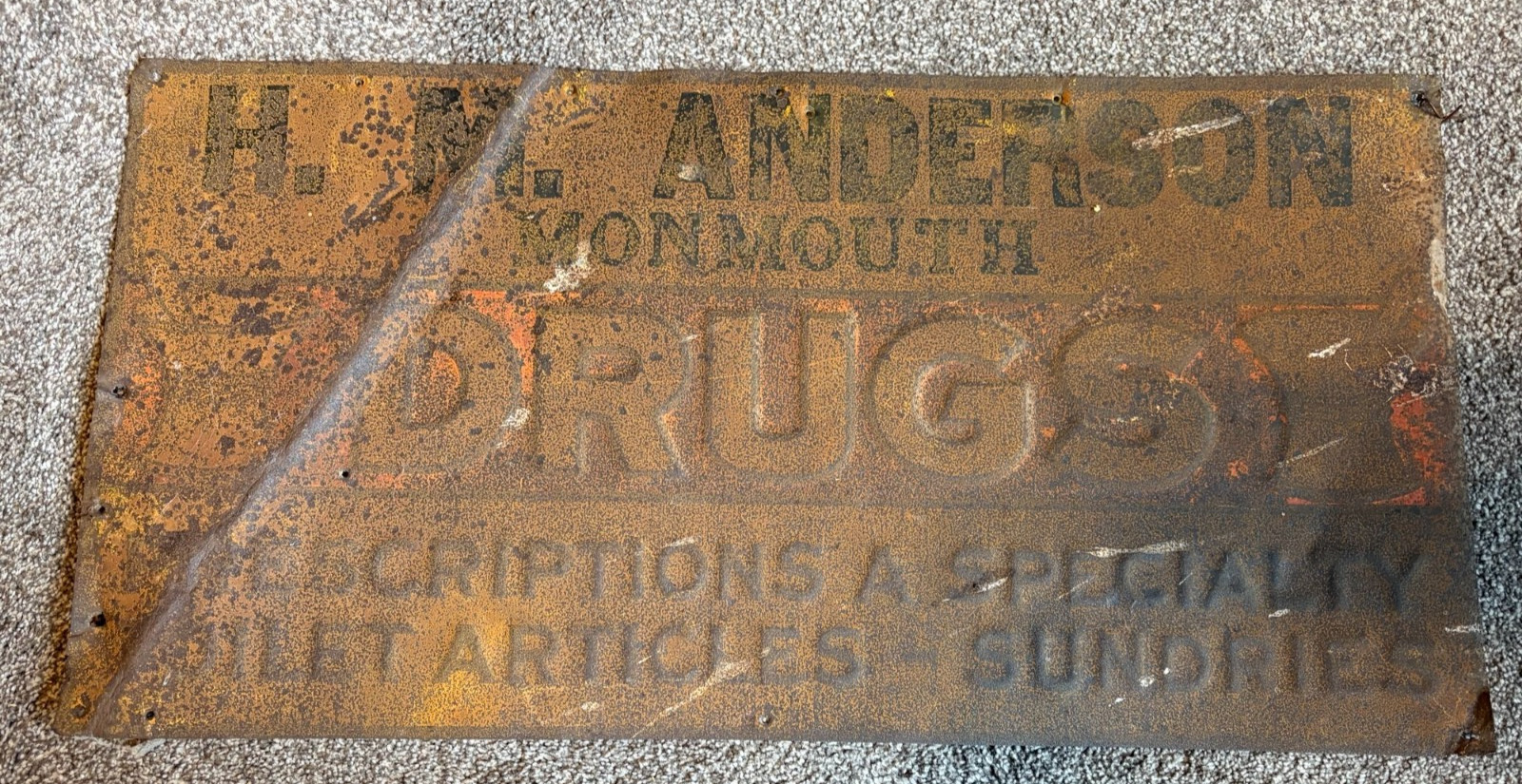 Vintage H.M. Anderson Drug Metal Sign Monmouth Illinois (14\