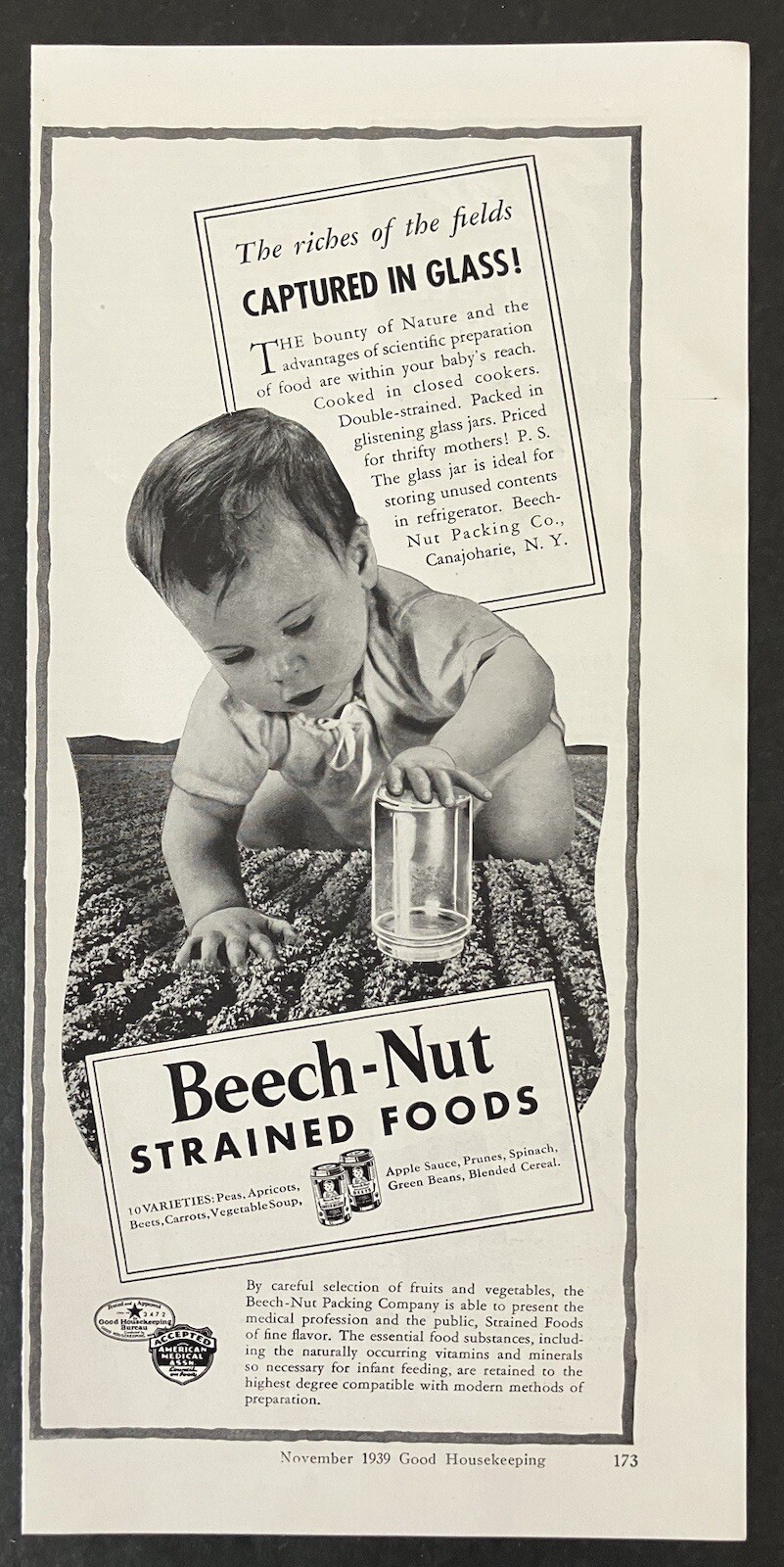 1939 Beech-Nut Strained Foods Baby Jar Field Canajoharie NY Vintage Print Ad