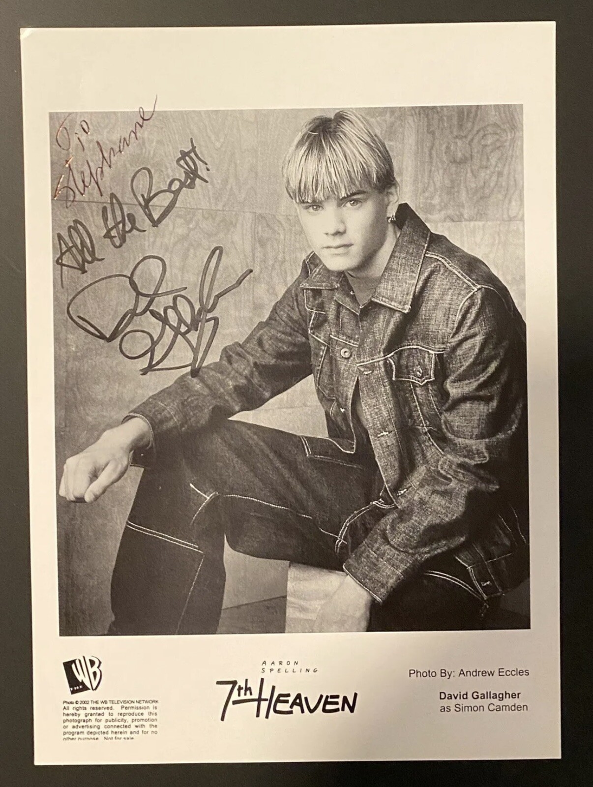 David Gallagher 7th Heaven Autograph, Manuscript, Correspondence. Simon Camden