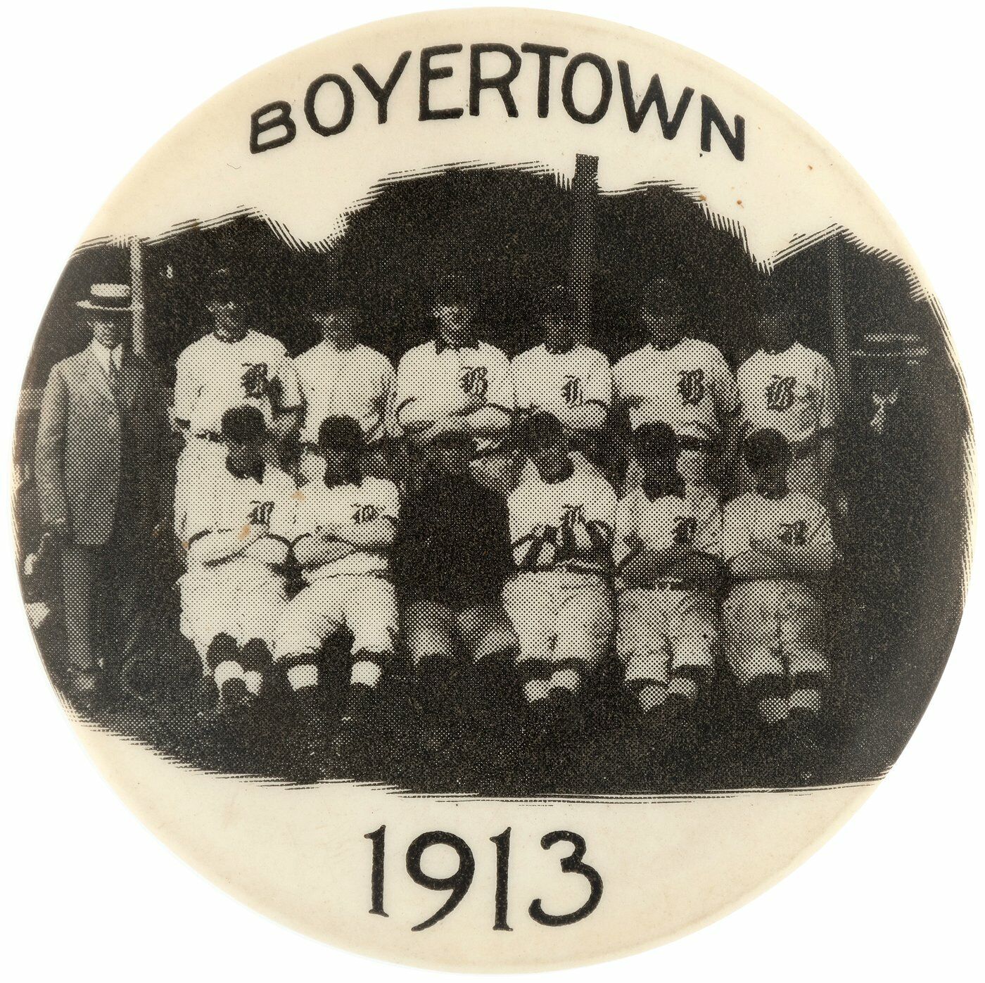 RARE 1913 BOYERTOWN PENNSYLVANIA AMATUER BASEBALL CLUB POCKET MIRROR BUTTON PIN