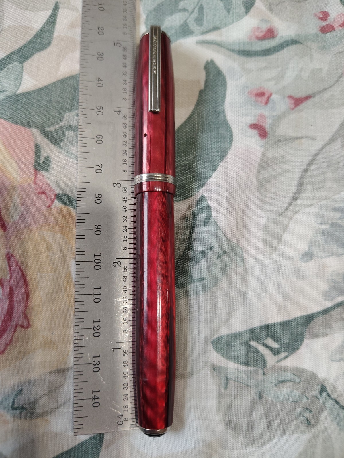ESTERBROOK FULL SIZE FOUNTAIN PEN RED MARBLE RESIN FLEXIBLE 2968 NIB