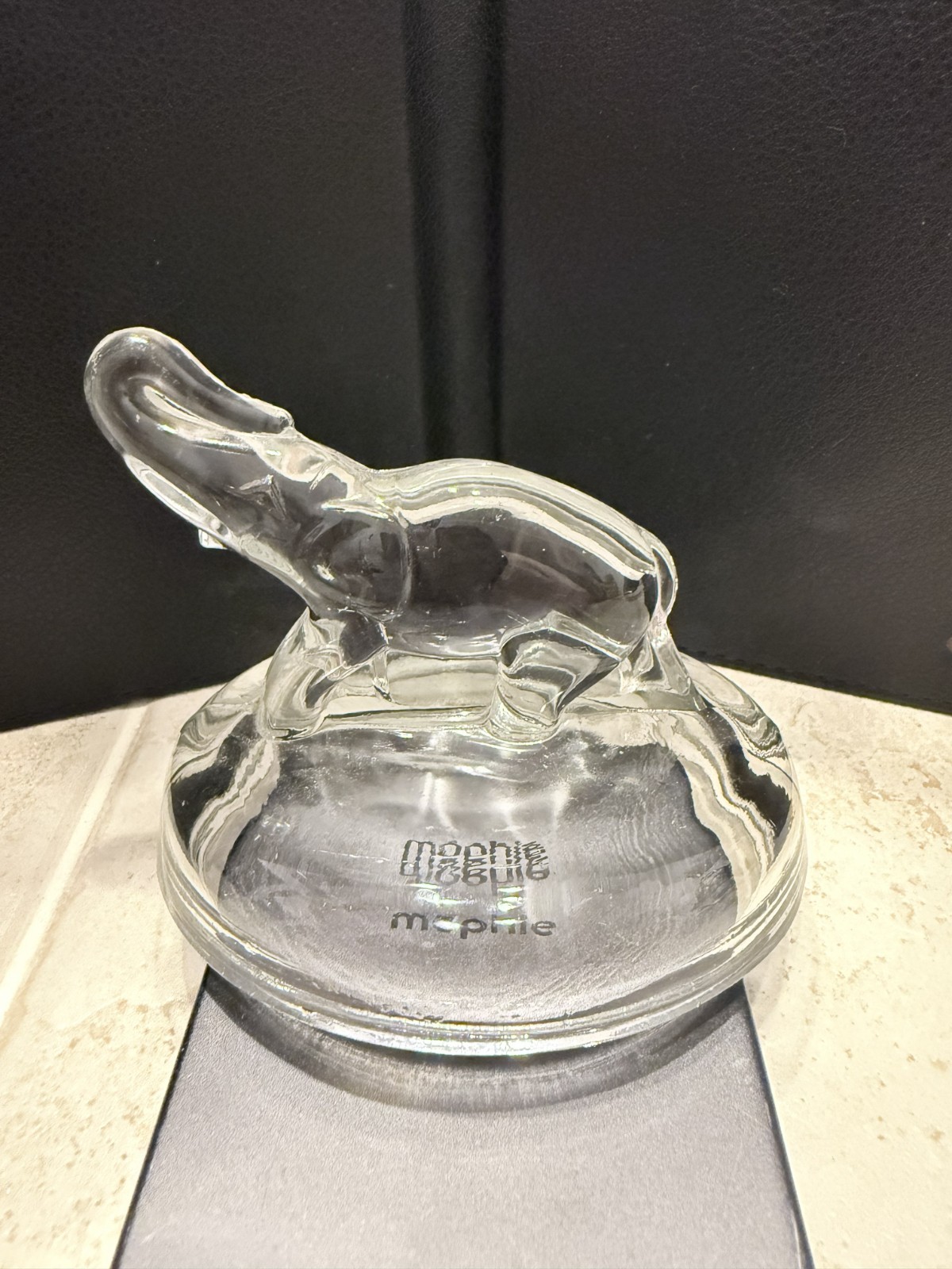 vintage clear glass lid to an elephant powder jar or trinket box