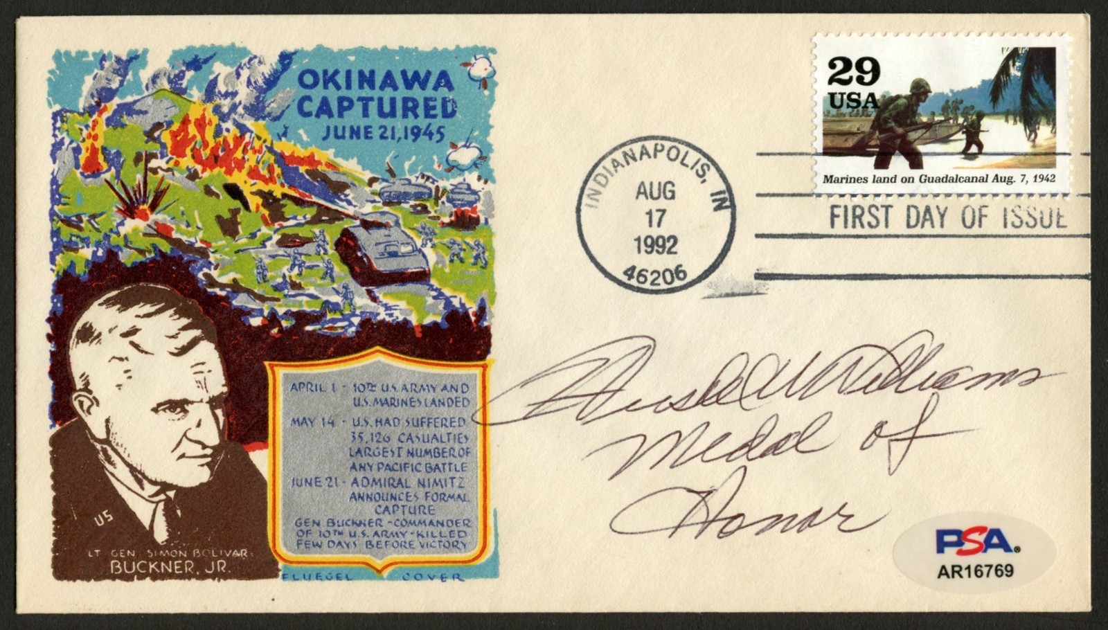 Hershel W. Williams d2022 signed autograph US Marine MOH WWII PSA Stickered
