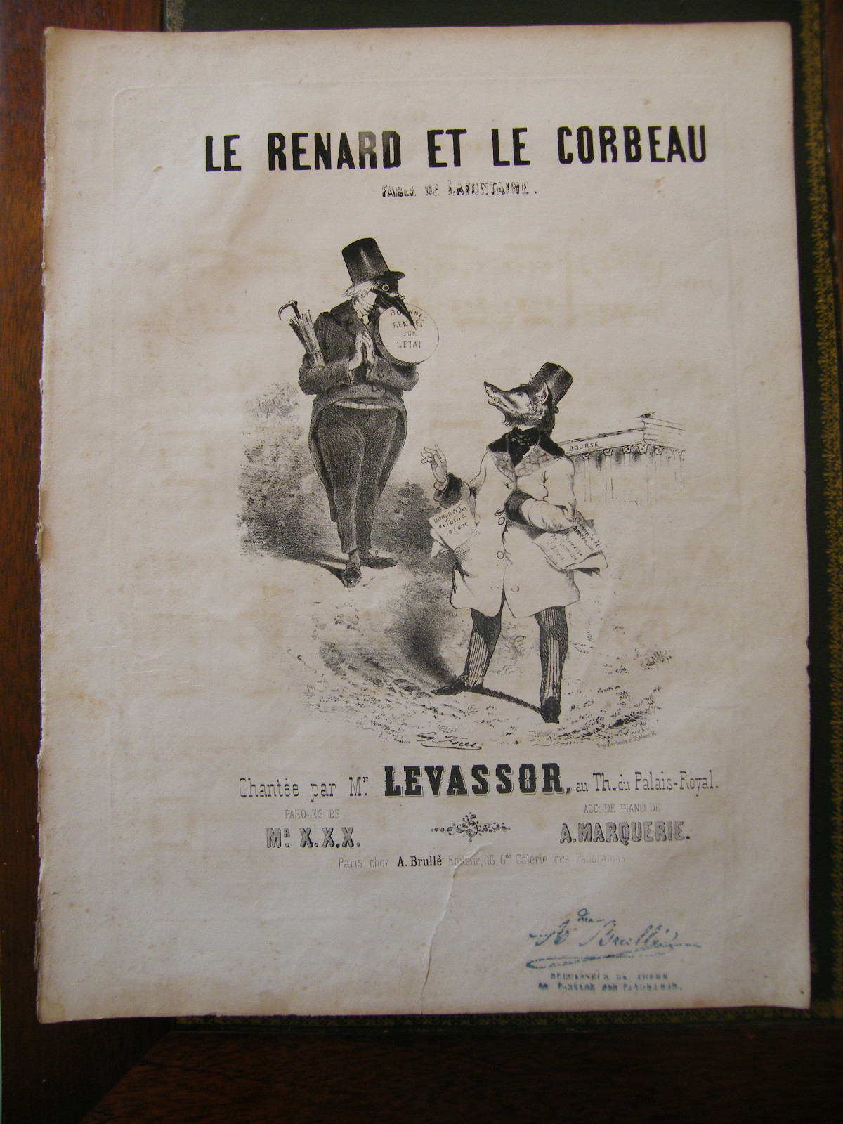 Partition Sheet Music 19th Century The Fox and the Crow Lafontaine Levassor